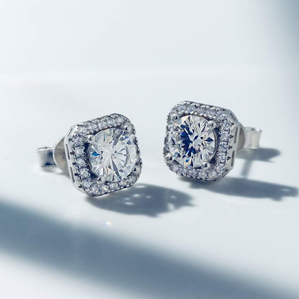 Princess Cut Moissanite Halo Stud Earrings (2 ct. tw.) in 18K Gold Vermeil
