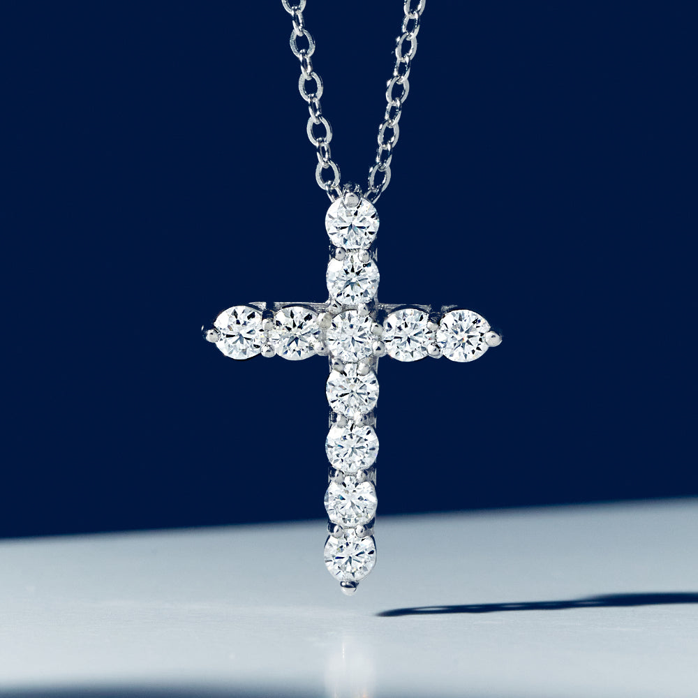 [Ships from USA] Timeless Cross Moissanite Pendant Necklace (1.1 ct. tw.) in 18K Gold Vermeil