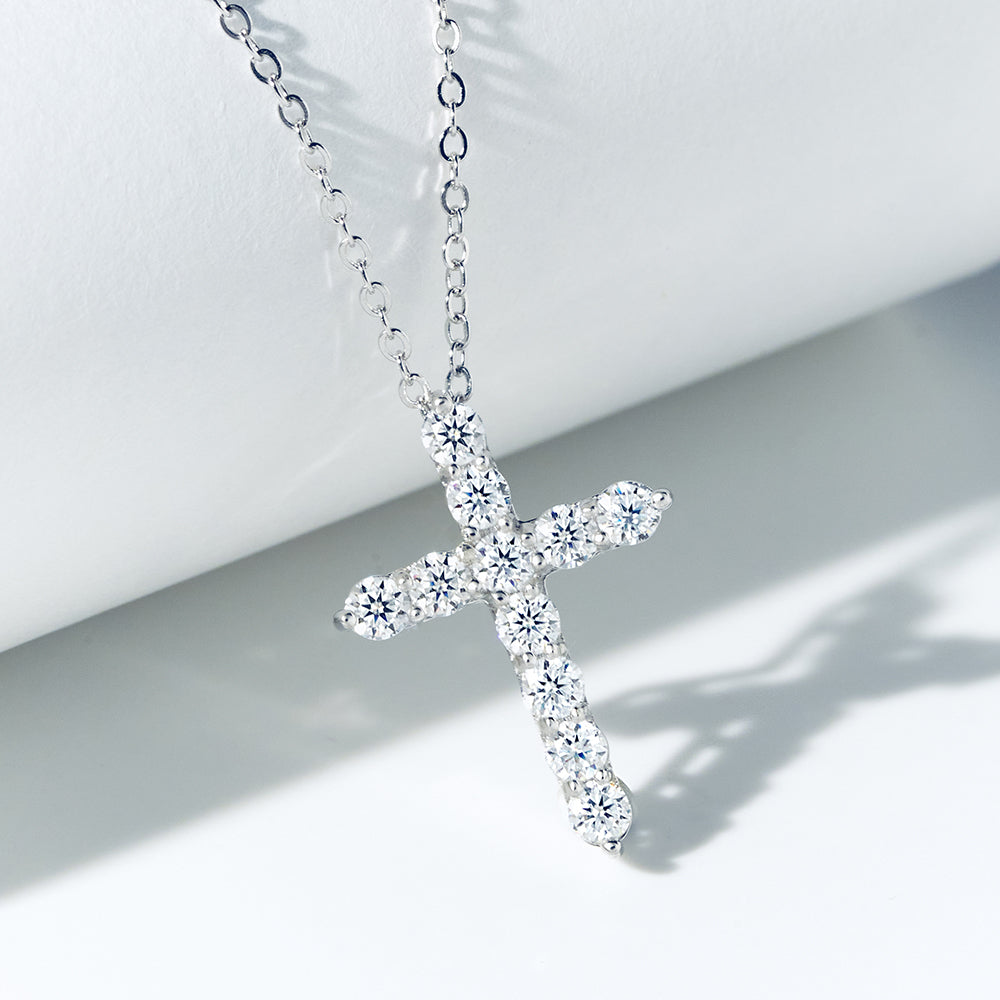 [Ships from USA] Timeless Cross Moissanite Pendant Necklace (1.1 ct. tw.) in 18K Gold Vermeil