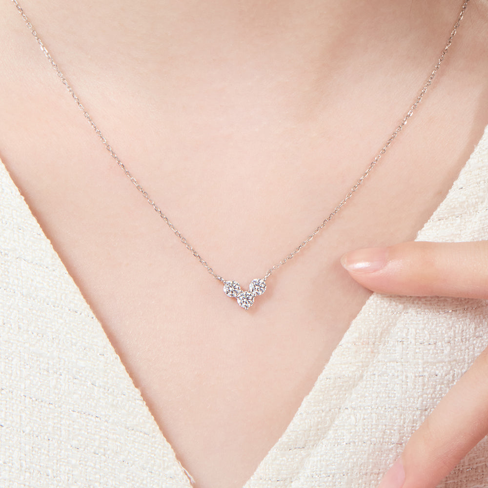 [Ships from USA] Trilogy V-Cluster Moissanite Pendant Necklace (0.9 ct. tw.) in 18K Gold Vermeil
