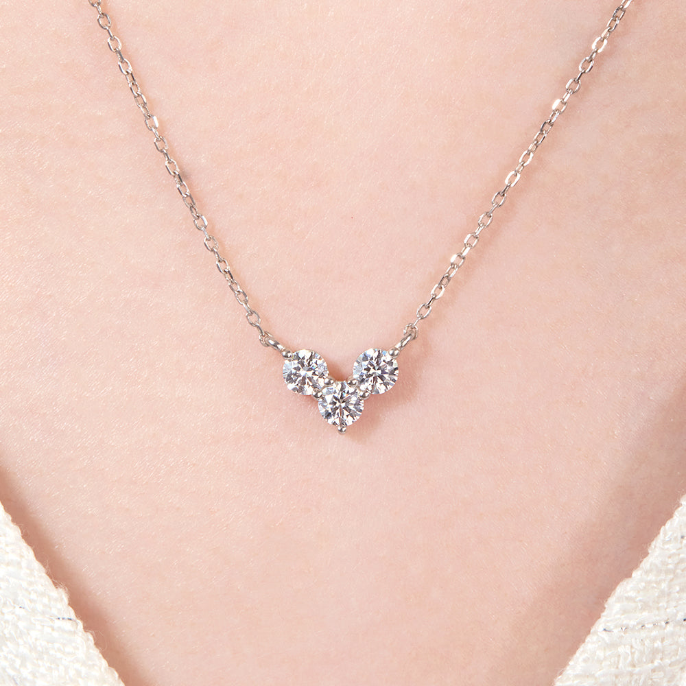 [Ships from USA] Trilogy V-Cluster Moissanite Pendant Necklace (0.9 ct. tw.) in 18K Gold Vermeil