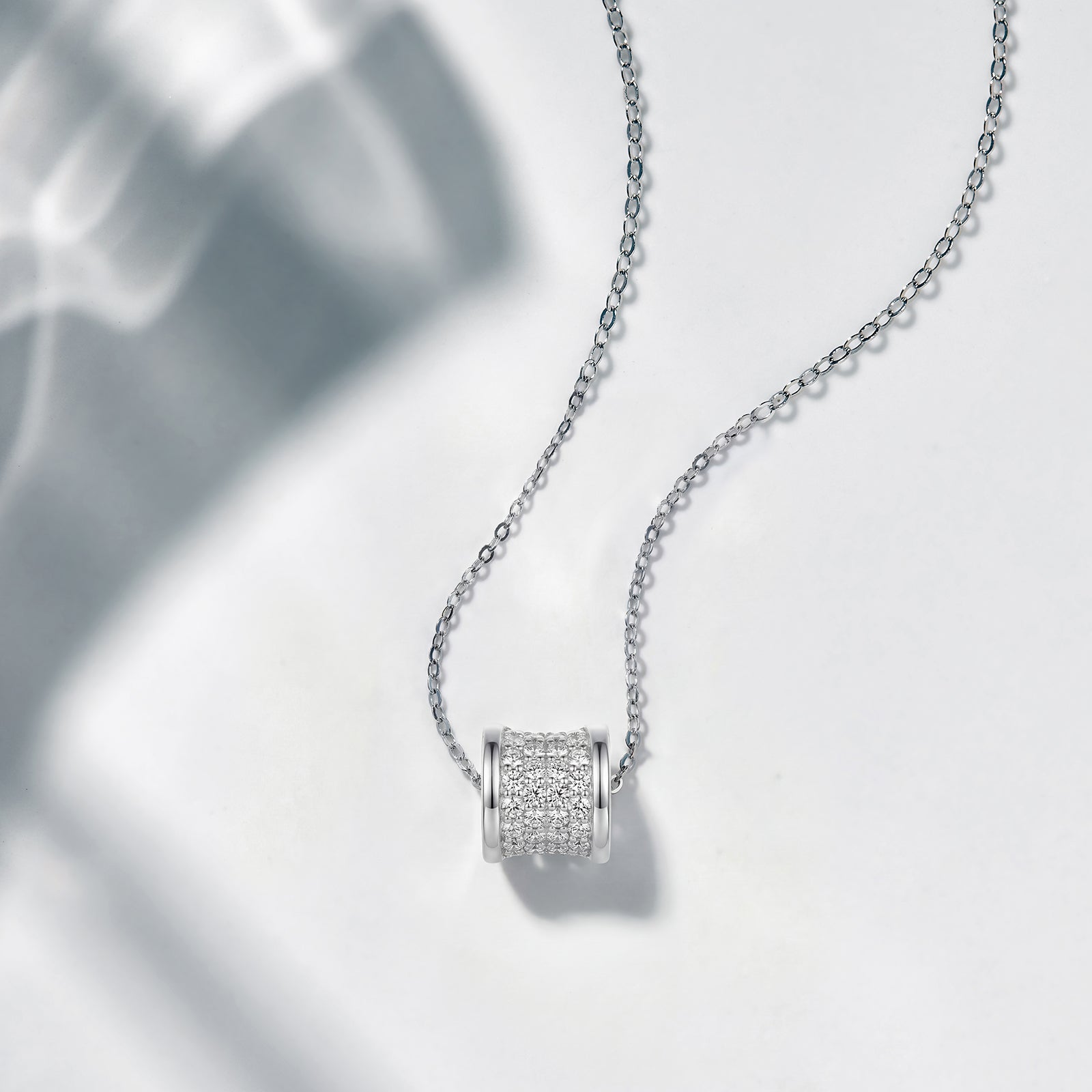 [Ships from USA]Rolling Barrel Pavé Moissanite Pendant Necklace in 18K Gold Vermeil