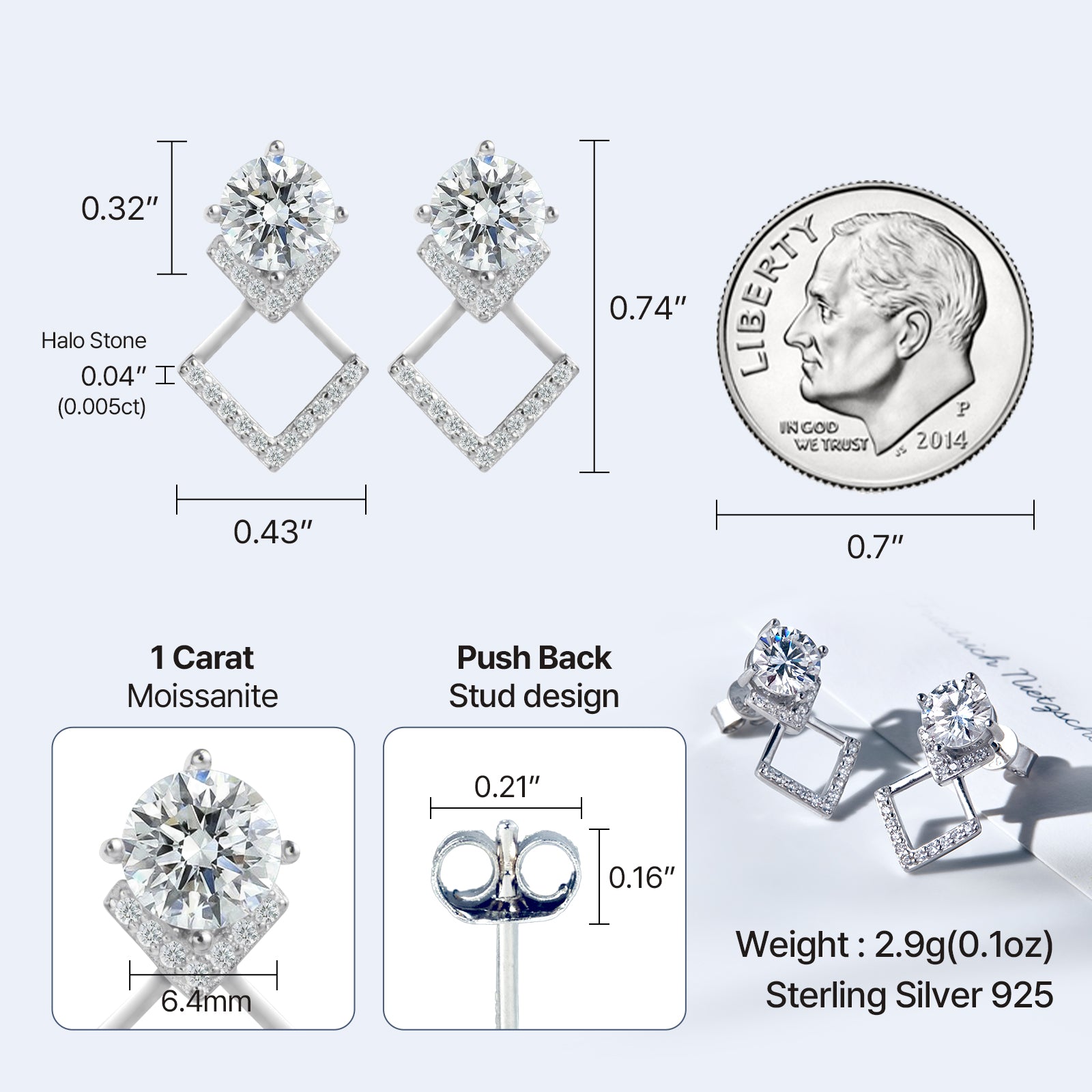 Geometric Moissanite Stud Drop Earrings (2 ct. tw.) in 18K Gold Vermeil