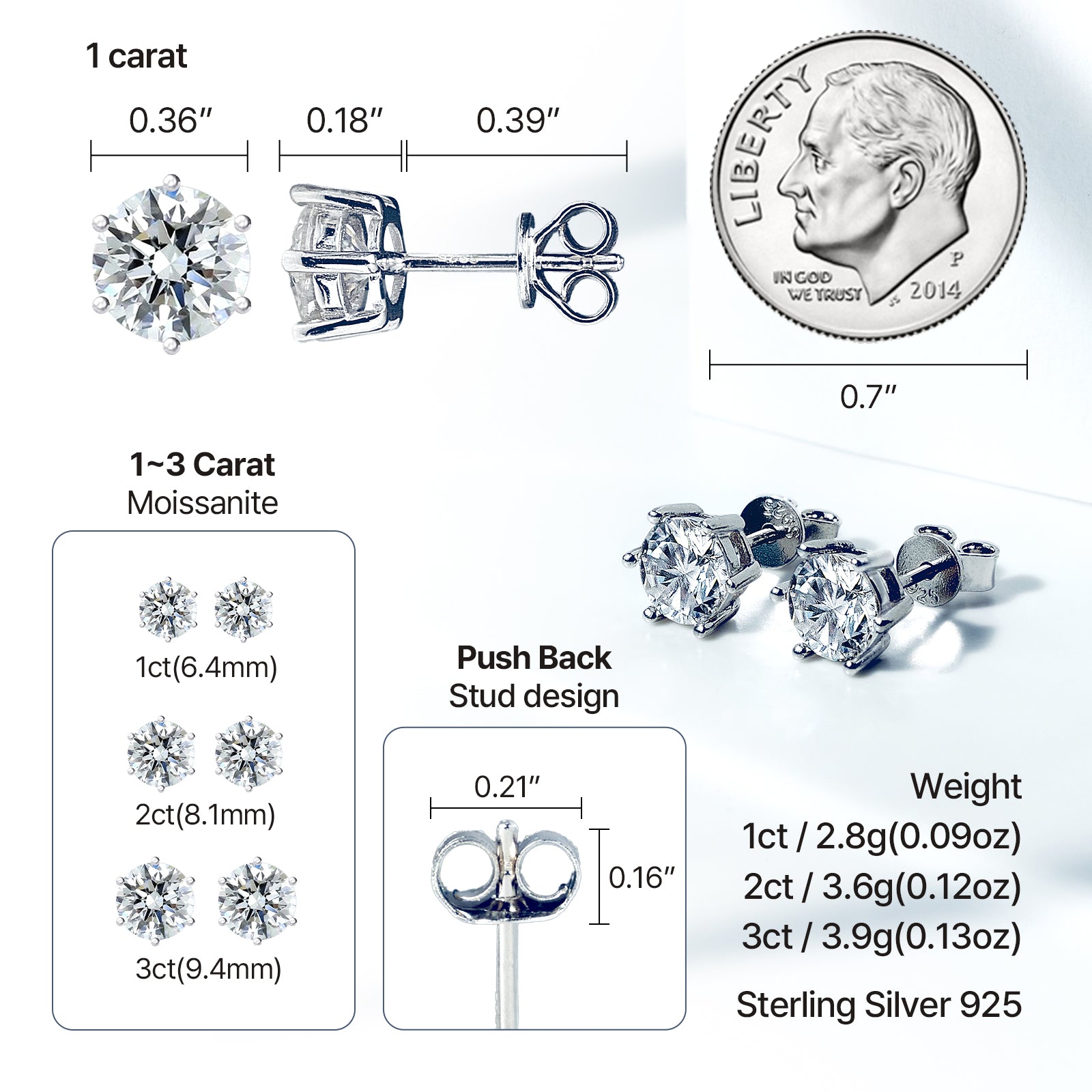 6-Prong Round Cut Moissanite Stud Earrings (1~3 ct.) in 18K Gold Vermeil