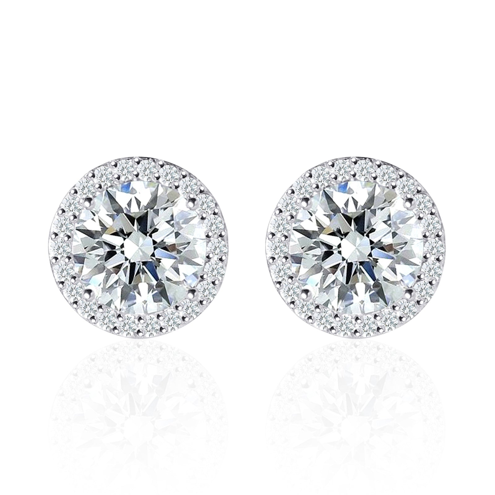 Round Cut Moissanite Halo Stud Earrings (2 ct. tw.) in 18K Gold Vermeil