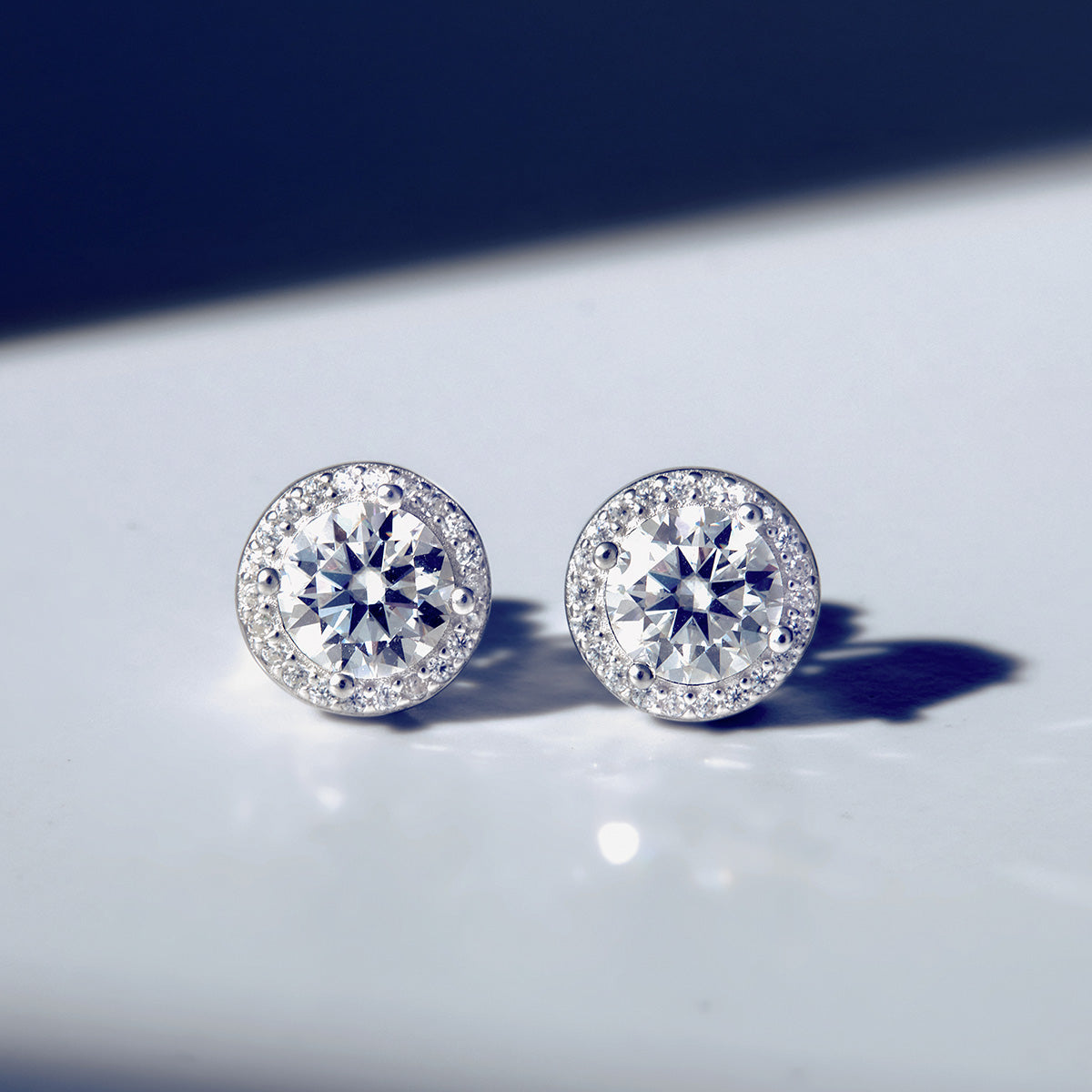 Round Cut Moissanite Halo Stud Earrings (2 ct. tw.) in 18K Gold Vermeil