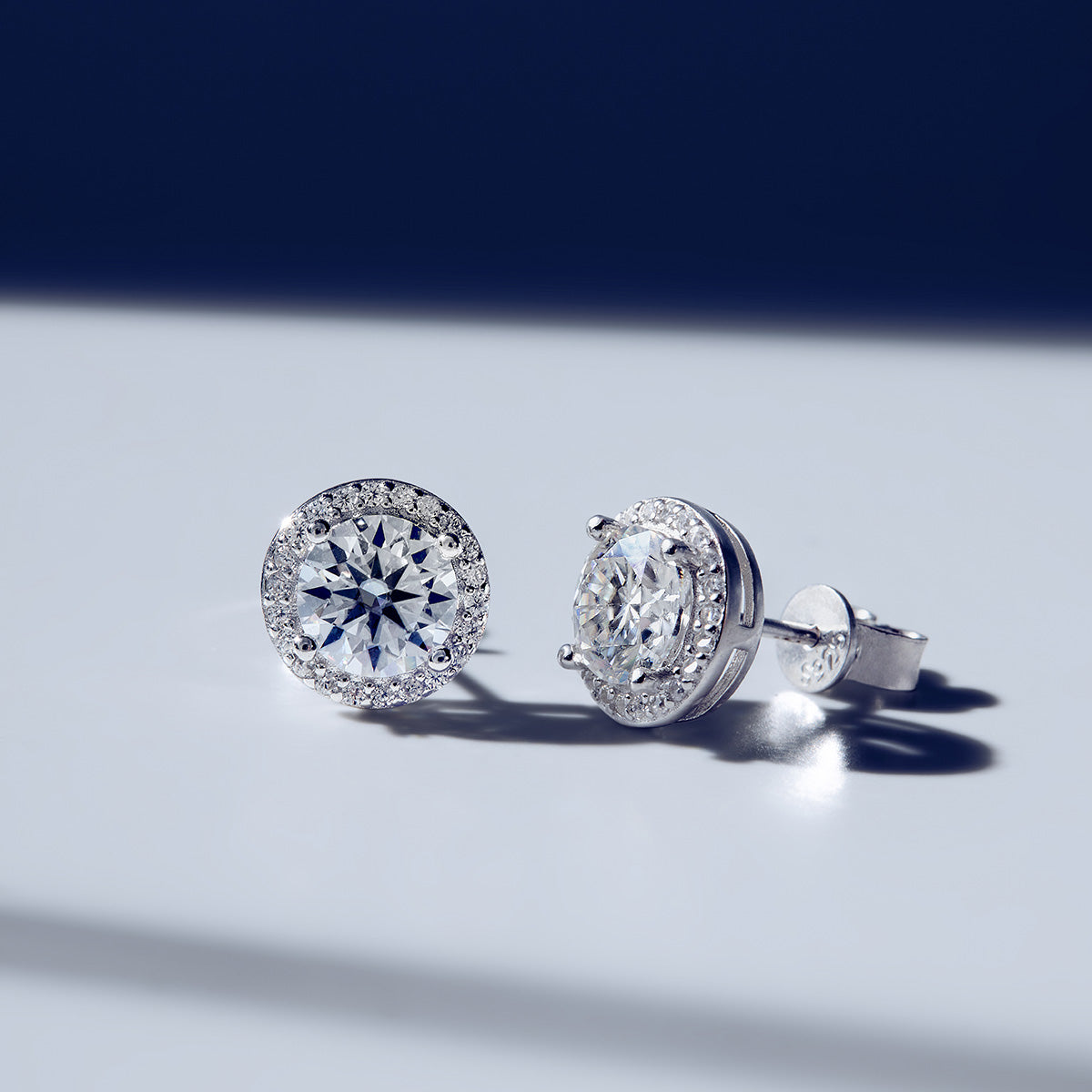 Round Cut Moissanite Halo Stud Earrings (2 ct. tw.) in 18K Gold Vermeil