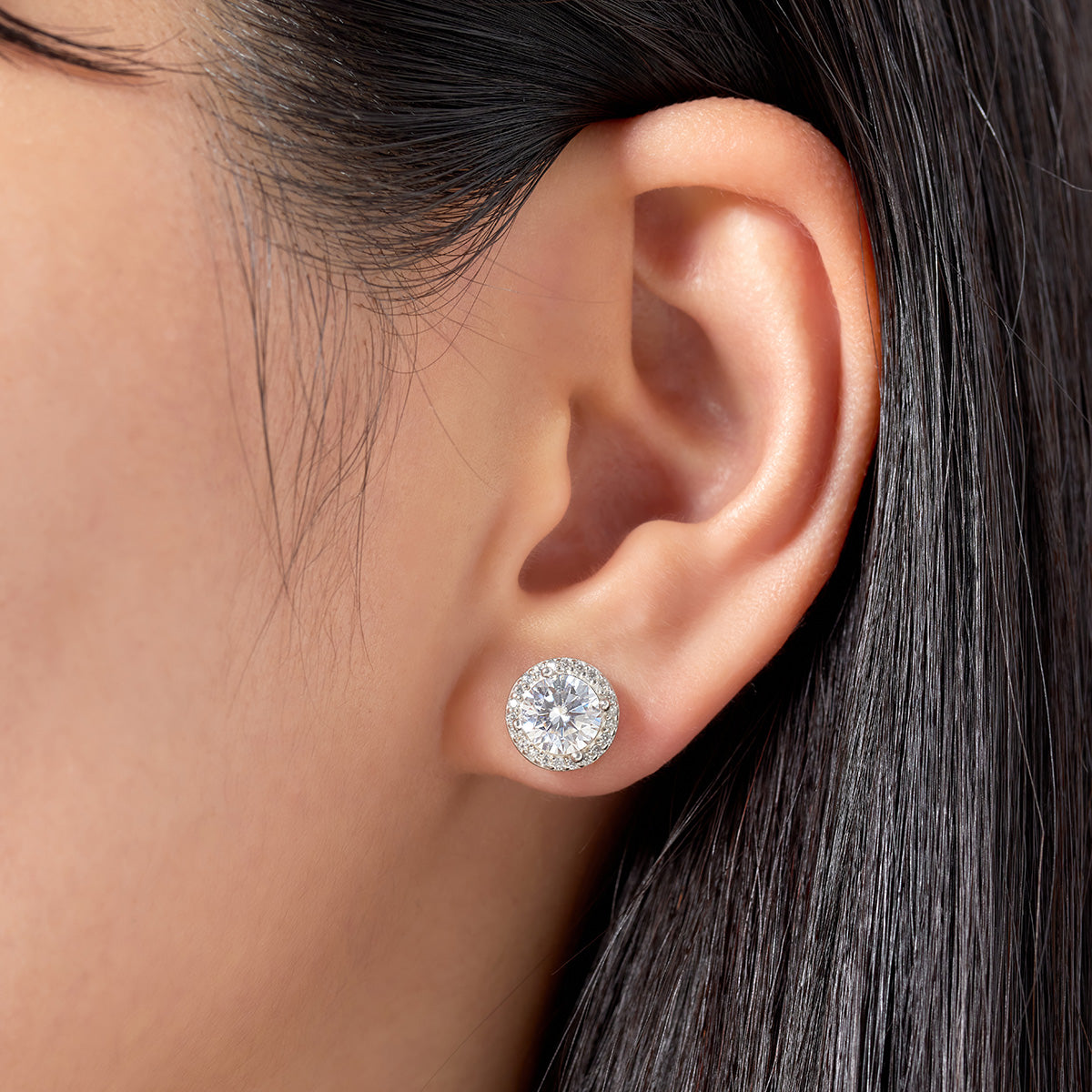 Round Cut Moissanite Halo Stud Earrings (2 ct. tw.) in 18K Gold Vermeil