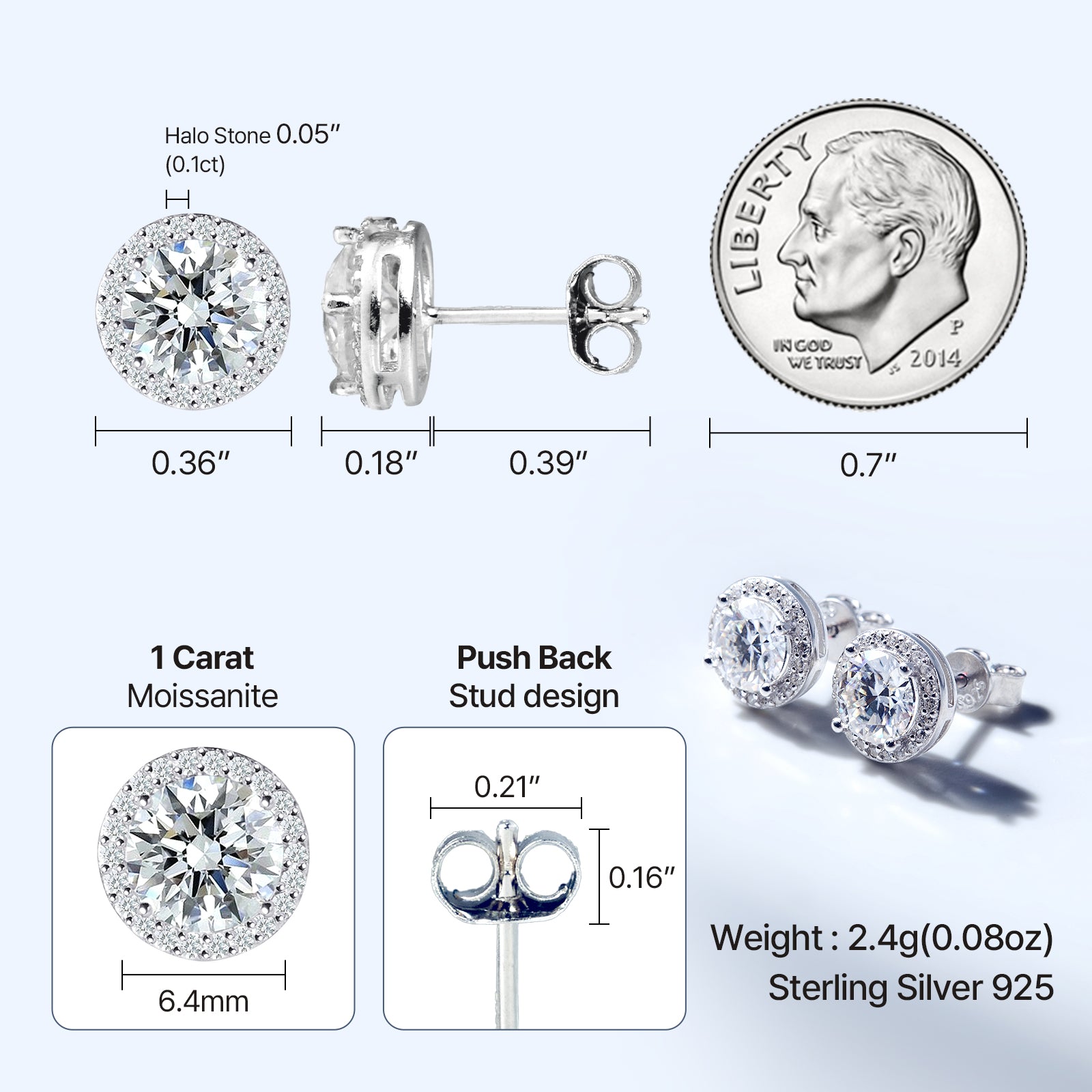 Round Cut Moissanite Halo Stud Earrings (2 ct. tw.) in 18K Gold Vermeil