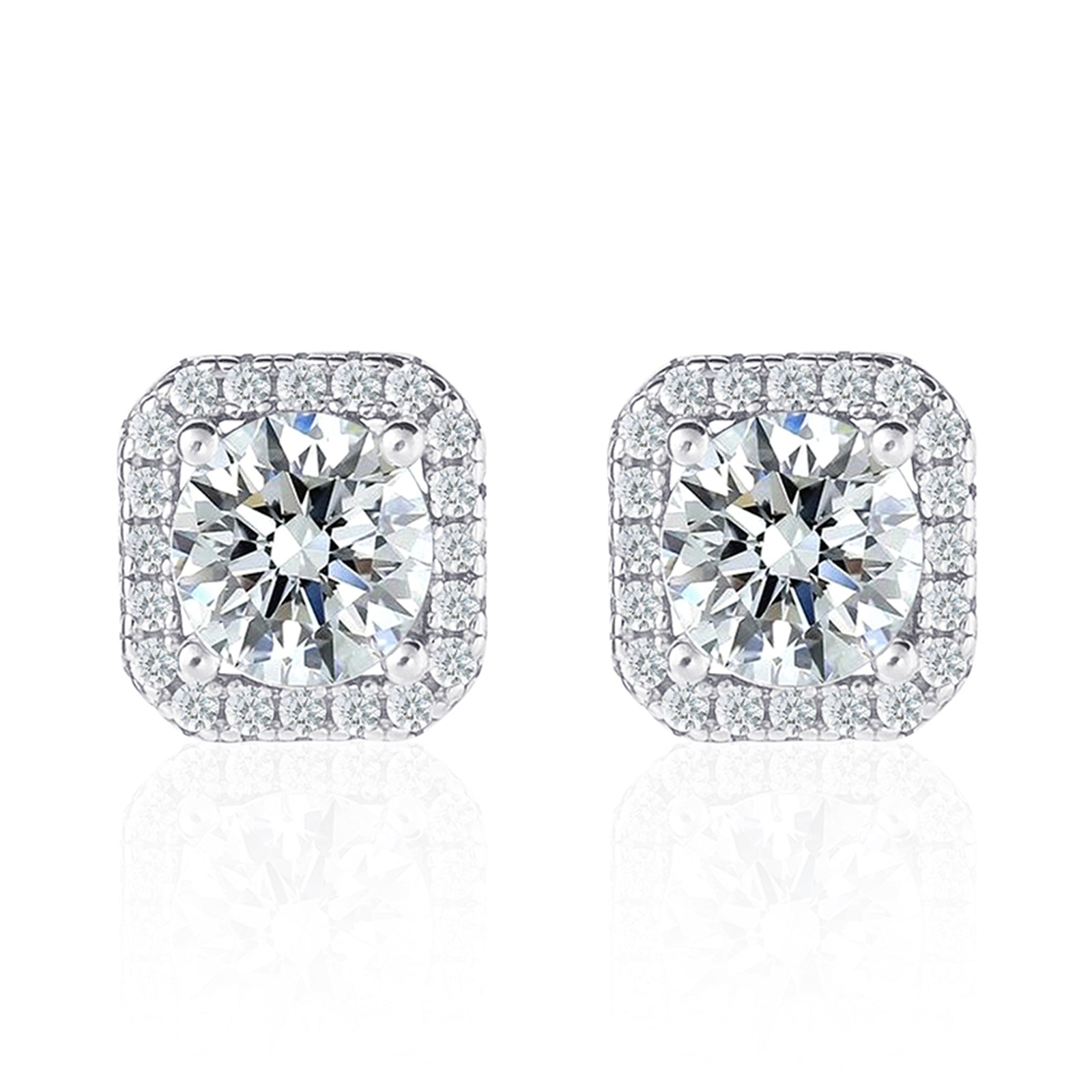 Princess Cut Moissanite Halo Stud Earrings (2 ct. tw.) in 18K Gold Vermeil