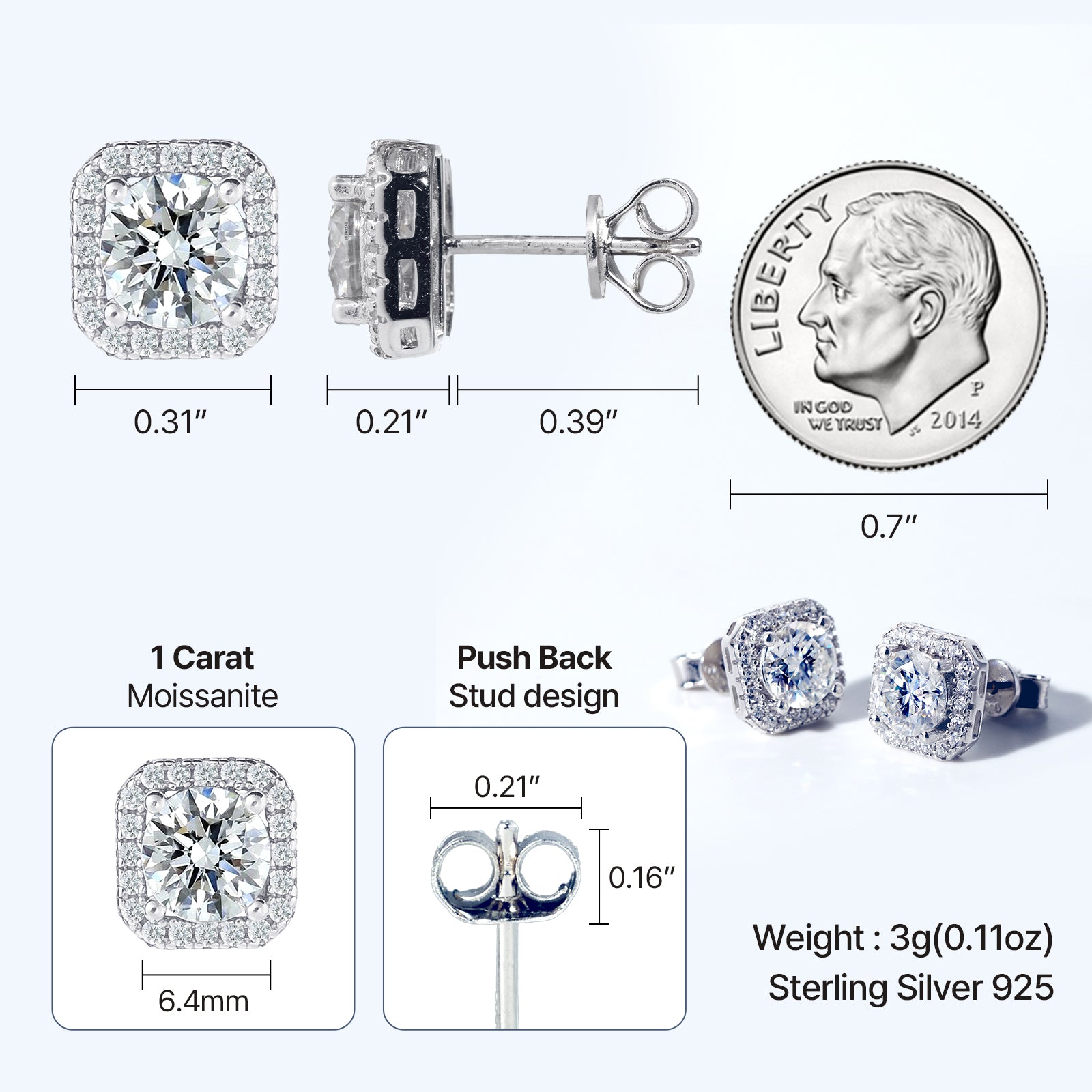 Princess Cut Moissanite Halo Stud Earrings (2 ct. tw.) in 18K Gold Vermeil