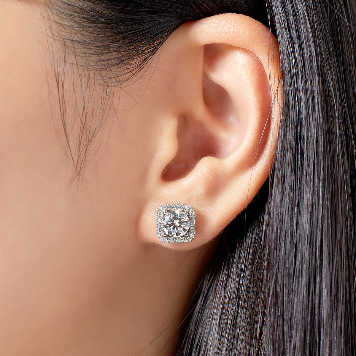 Princess Cut Moissanite Halo Stud Earrings (2 ct. tw.) in 18K Gold Vermeil