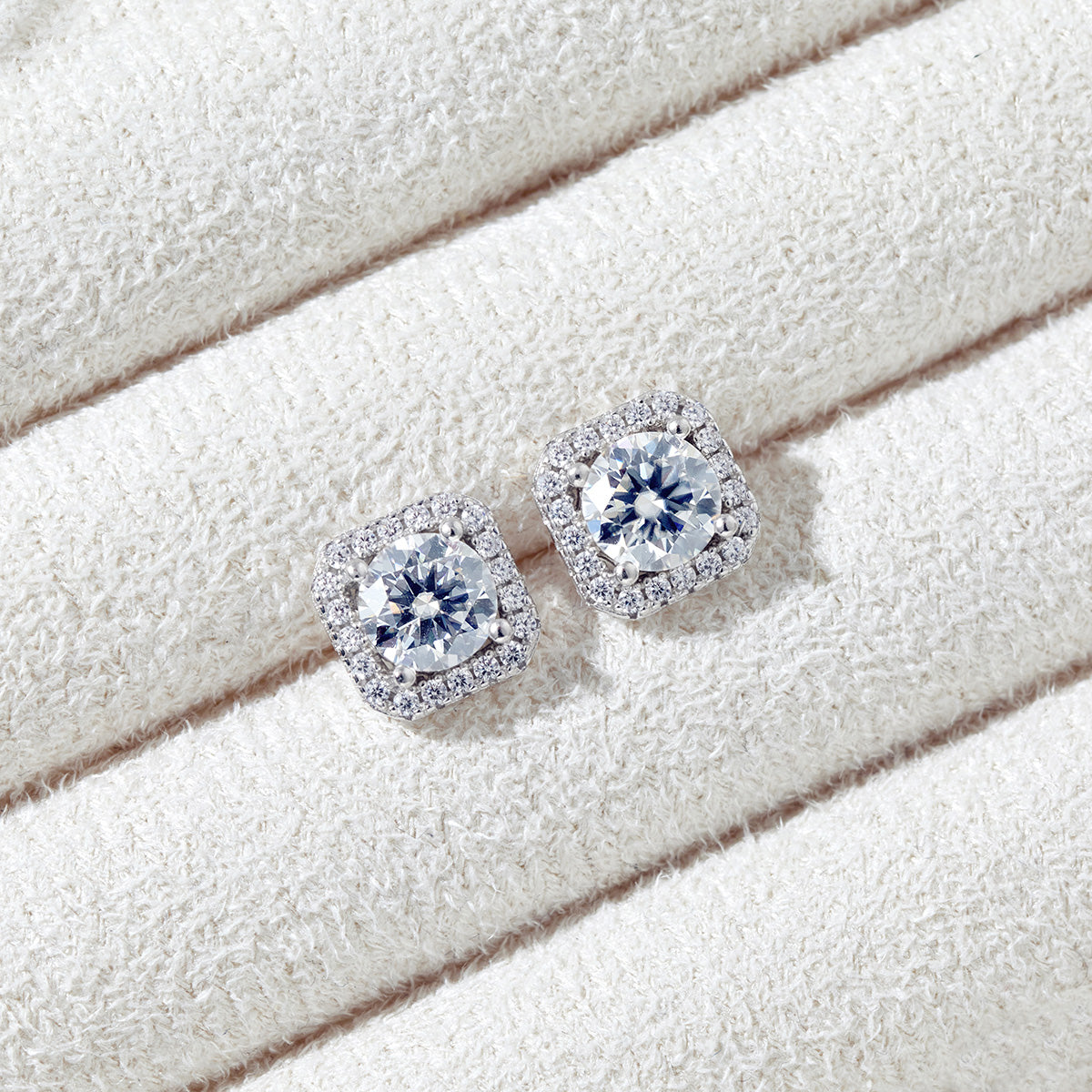 Princess Cut Moissanite Halo Stud Earrings (2 ct. tw.) in 18K Gold Vermeil