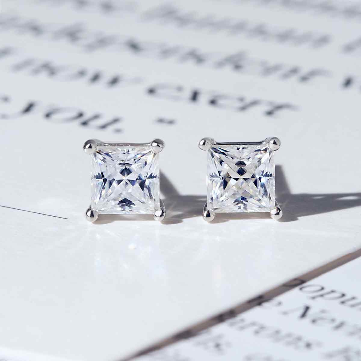 Princess Cut Moissanite Solitaire Stud Earrings (2 ct. tw.) in 18K Gold Vermeil