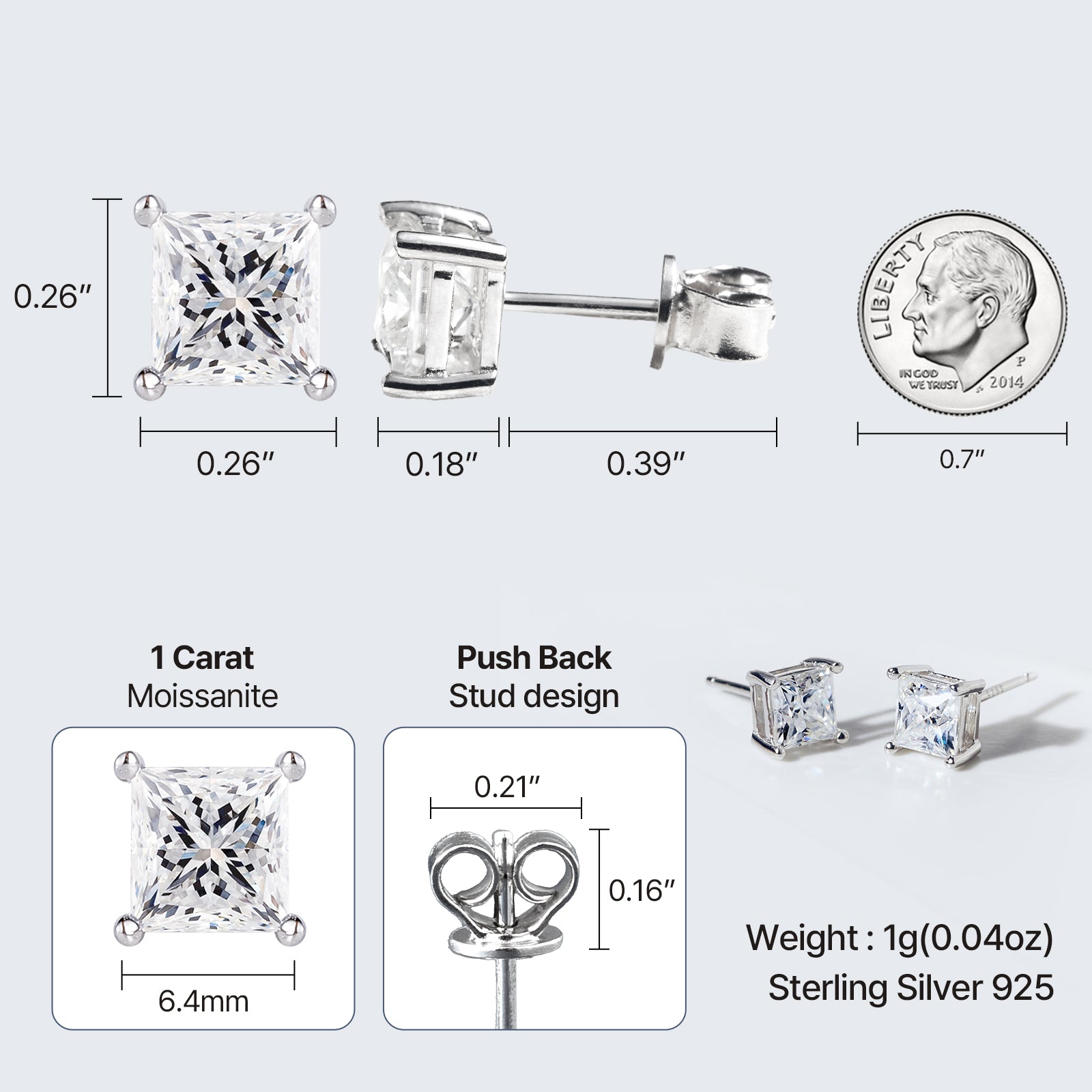 Princess Cut Moissanite Solitaire Stud Earrings (2 ct. tw.) in 18K Gold Vermeil