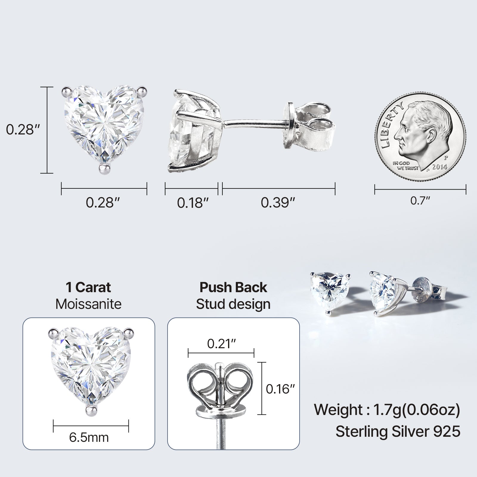 Heart Cut Moissanite Solitaire Stud Earrings (2 ct. tw.) in 18K Gold Vermeil
