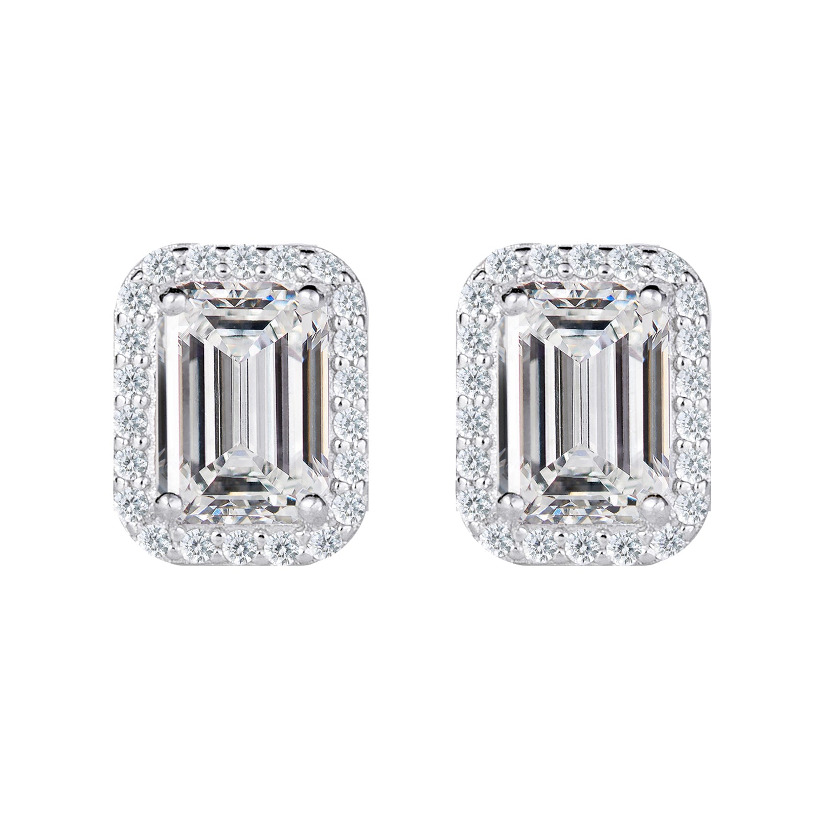 Emerald Cut Moissanite Halo Stud Earrings (2 ct. tw.) in 18K Gold Vermeil