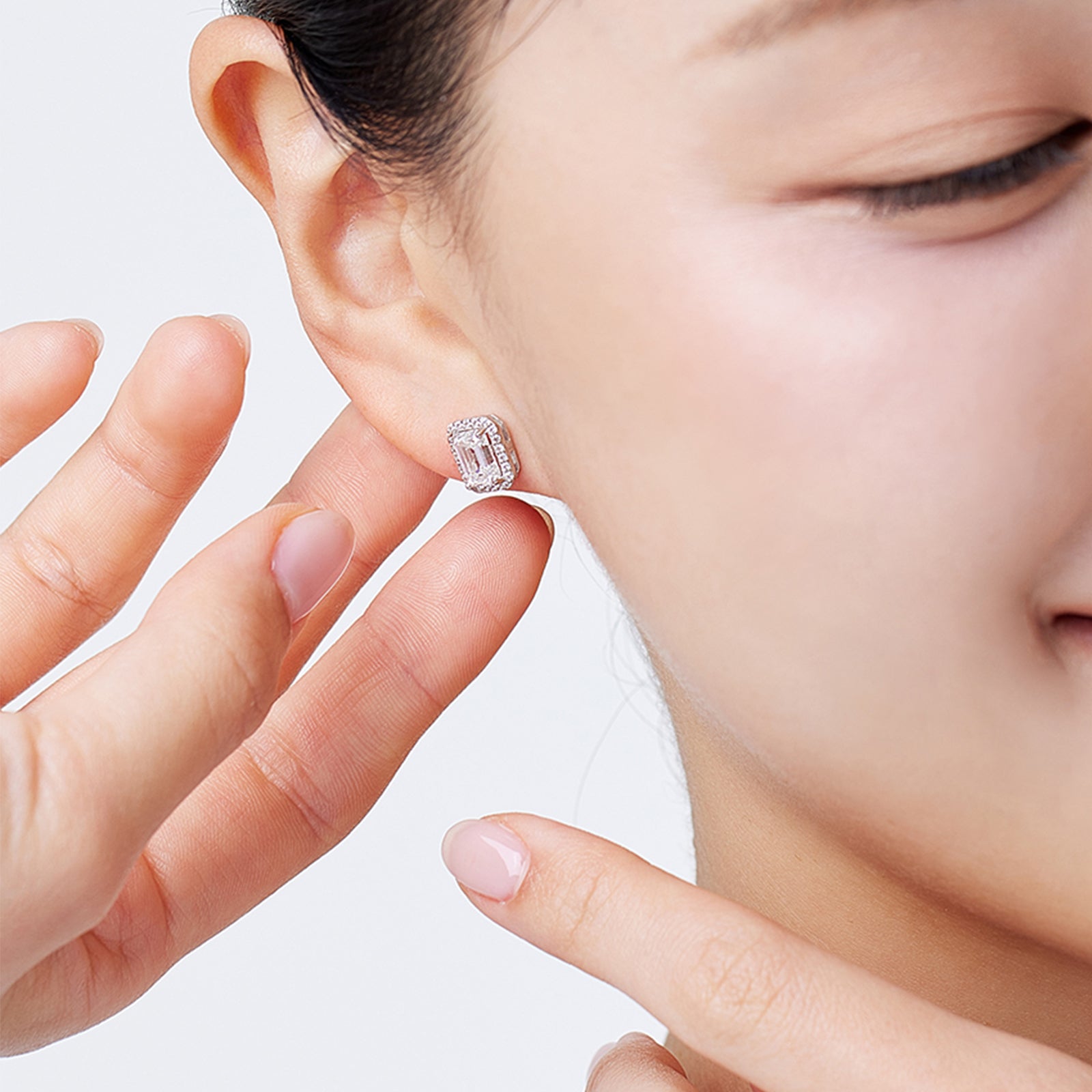 Emerald Cut Moissanite Halo Stud Earrings (2 ct. tw.) in 18K Gold Vermeil