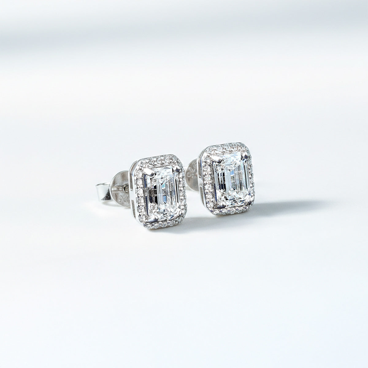 Emerald Cut Moissanite Halo Stud Earrings (2 ct. tw.) in 18K Gold Vermeil