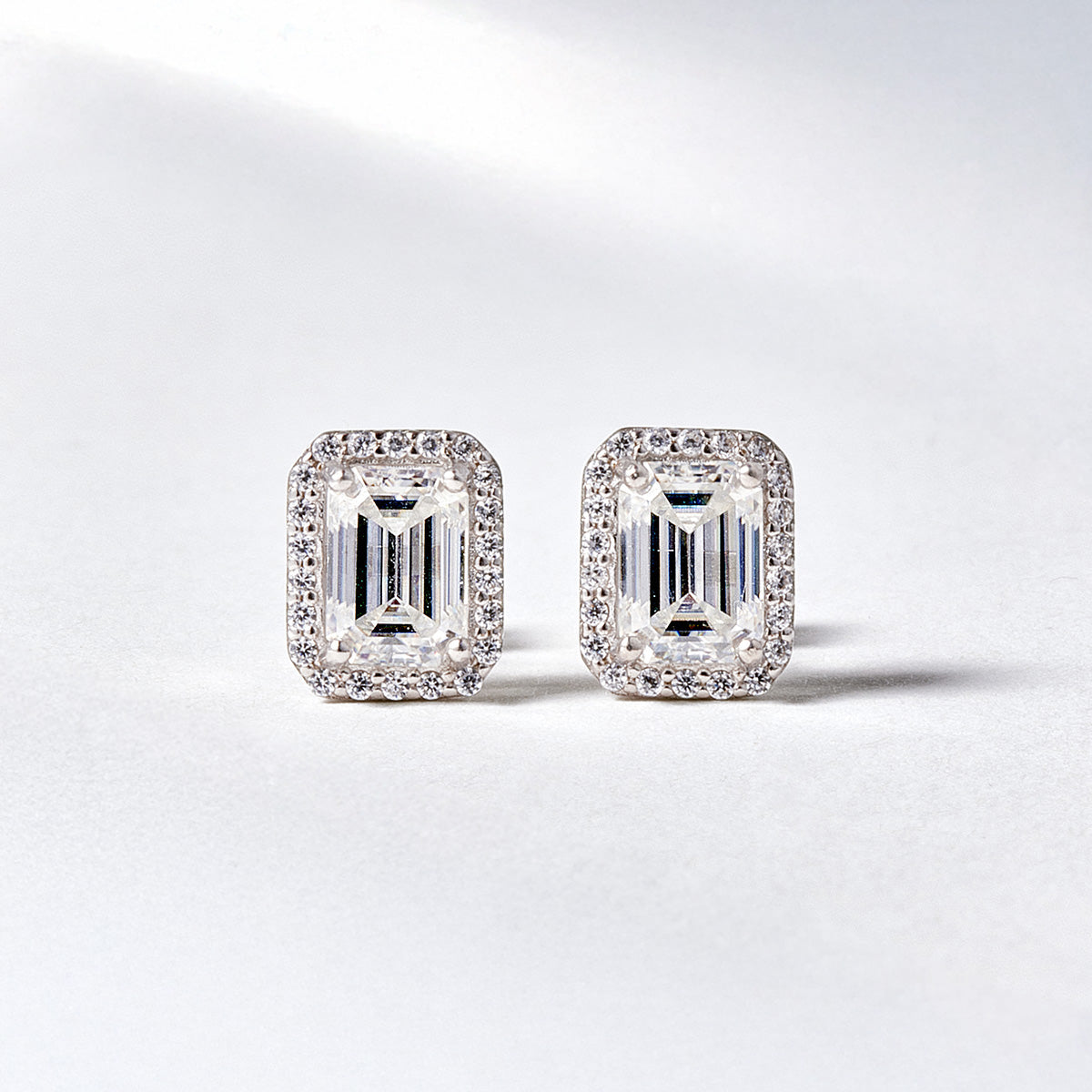 Emerald Cut Moissanite Halo Stud Earrings (2 ct. tw.) in 18K Gold Vermeil