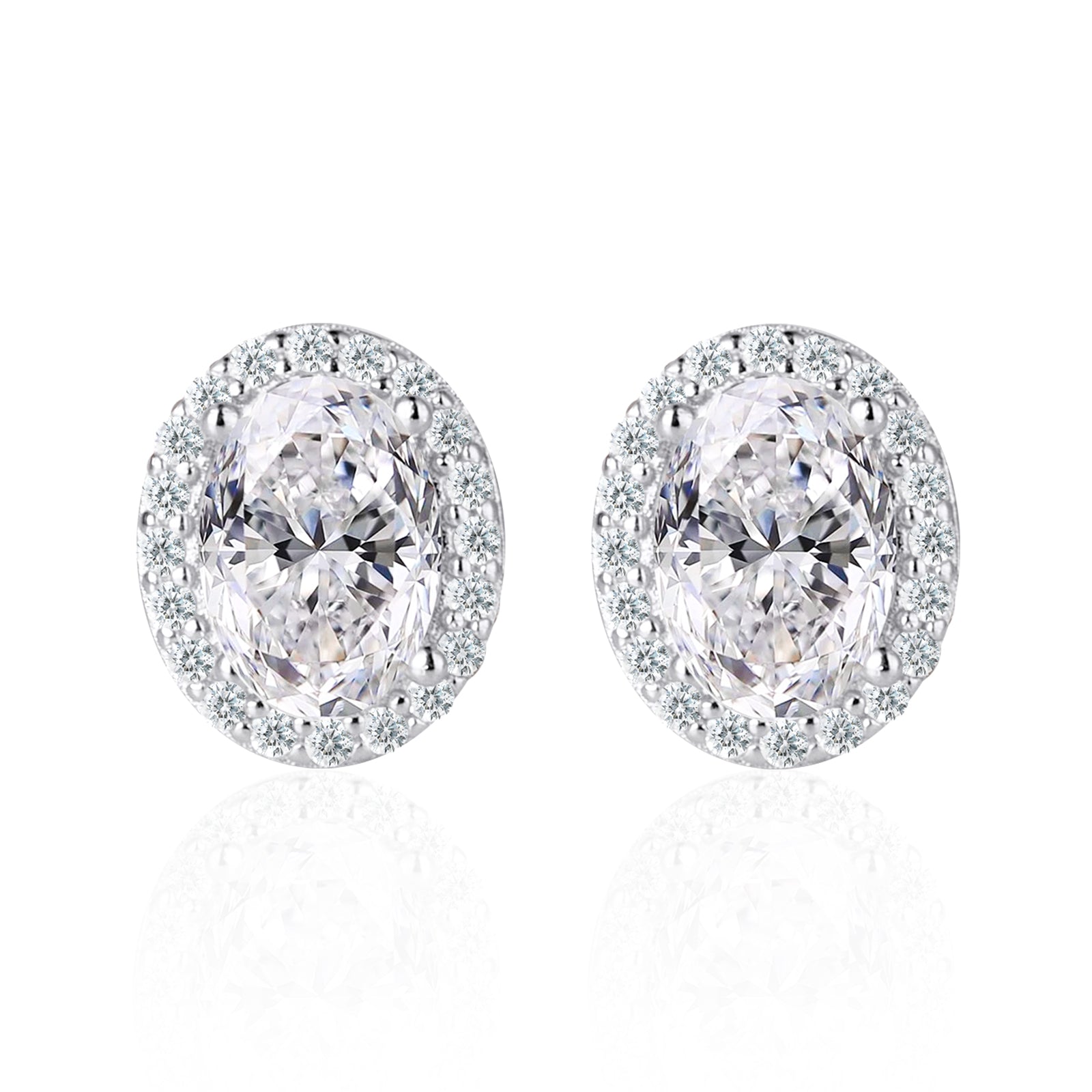Oval Cut Moissanite Halo Stud Earrings (2 ct. tw.) in 18K Gold Vermeil