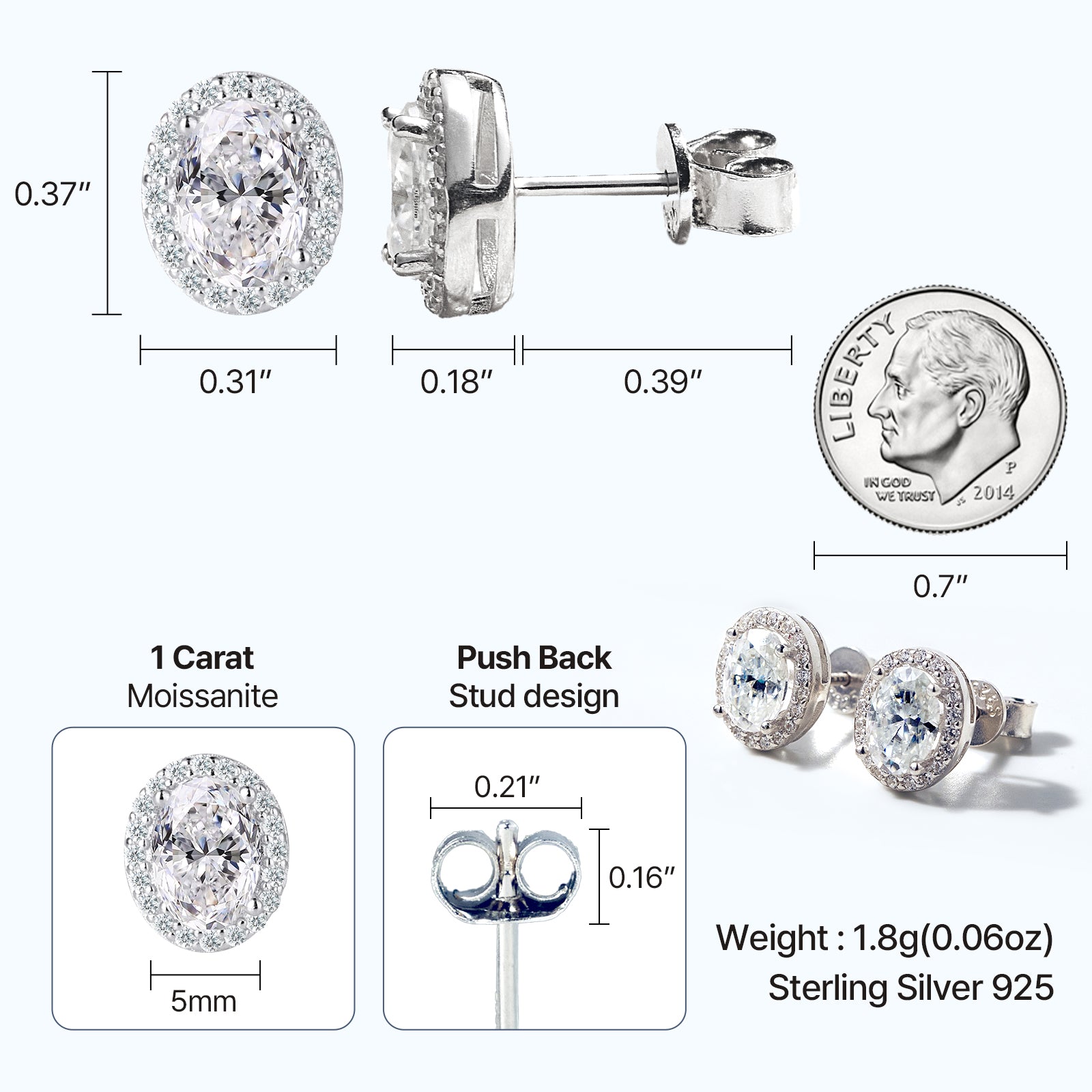 Oval Cut Moissanite Halo Stud Earrings (2 ct. tw.) in 18K Gold Vermeil