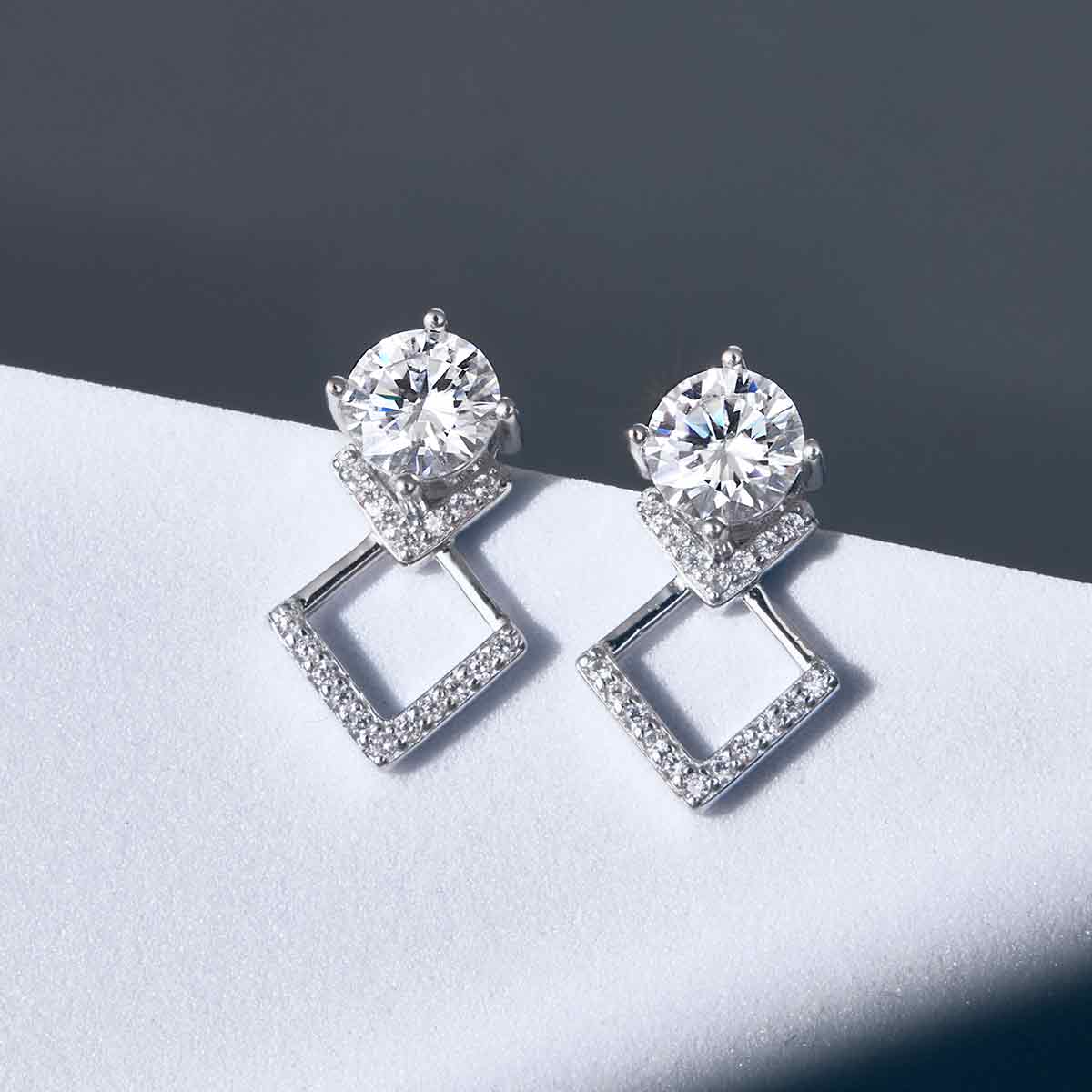 Geometric Moissanite Stud Drop Earrings (2 ct. tw.) in 18K Gold Vermeil