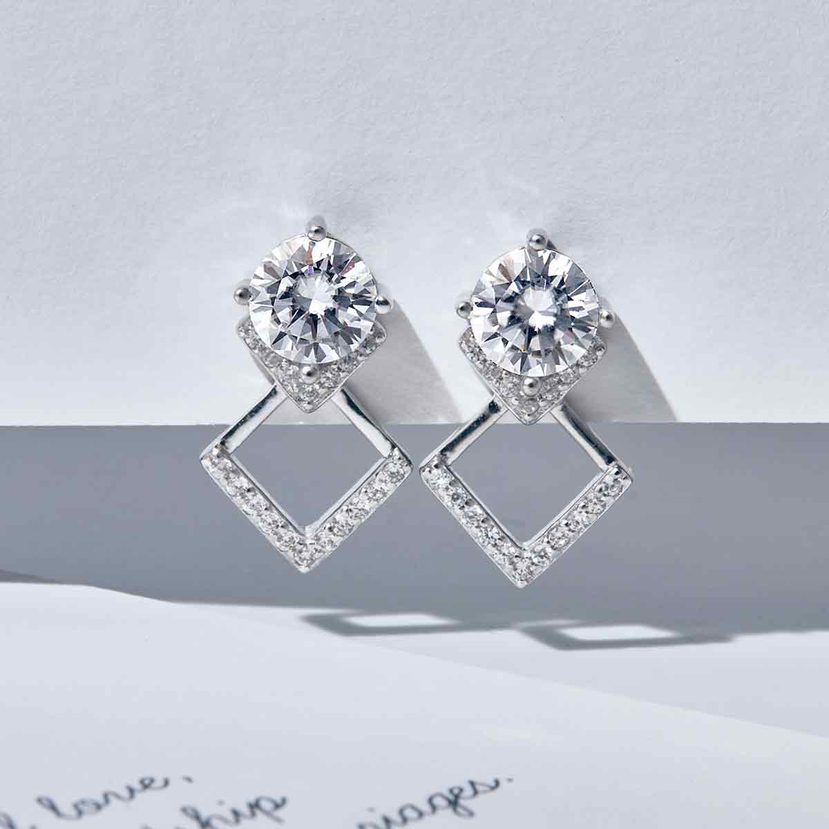 Geometric Moissanite Stud Drop Earrings (2 ct. tw.) in 18K Gold Vermeil