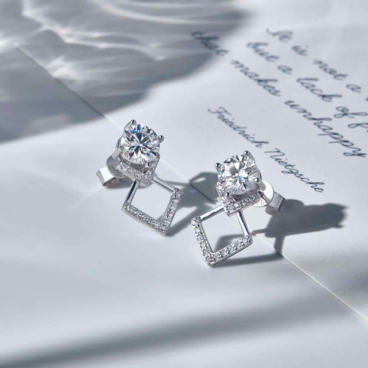 Geometric Moissanite Stud Drop Earrings (2 ct. tw.) in 18K Gold Vermeil