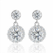 [Ships from USA] Round Halo Moissanite Stud Drops with Milgrain Beaded Edge (2 ct. tw.) in 18K Gold Vermeil