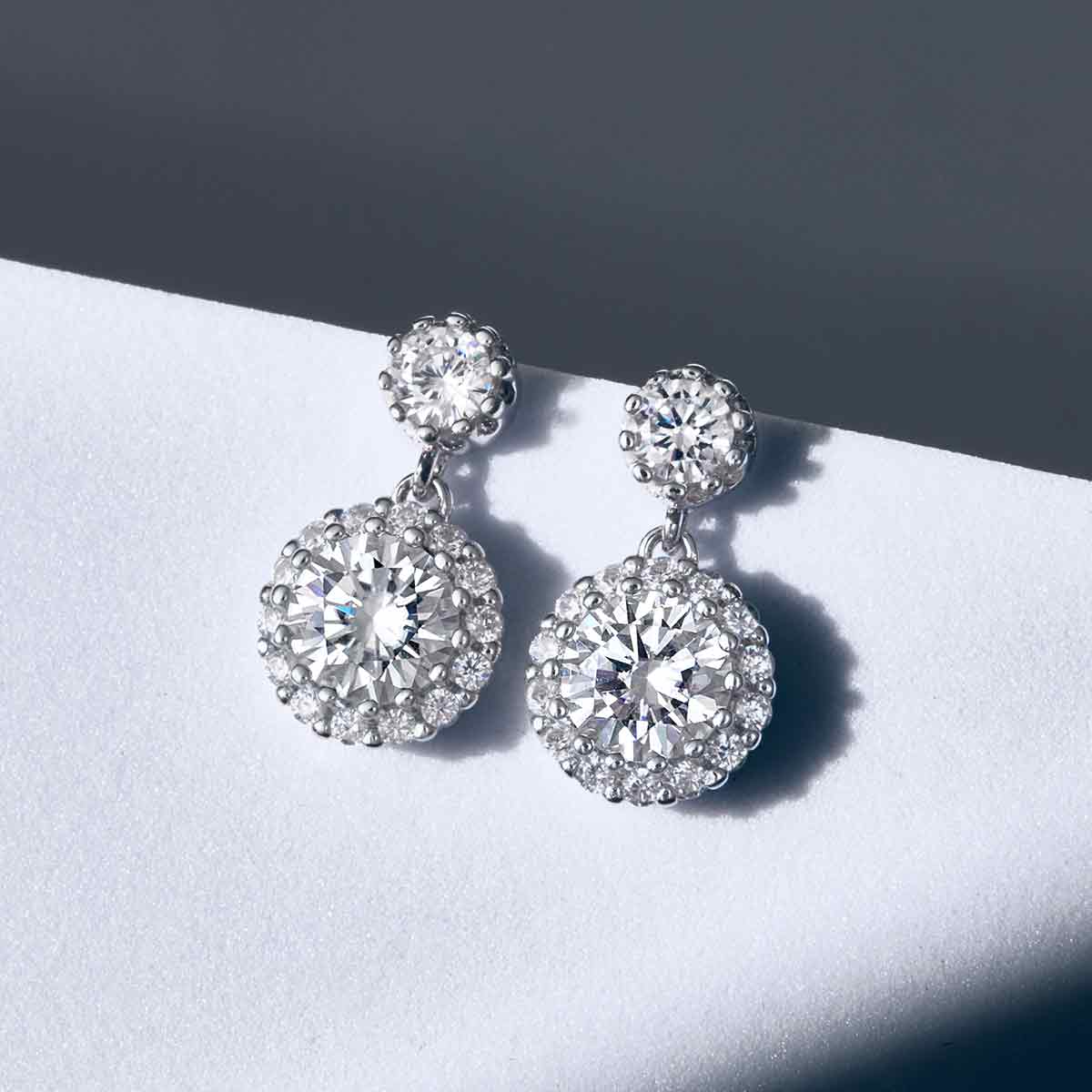 [Ships from USA] Round Halo Moissanite Stud Drops with Milgrain Beaded Edge (2 ct. tw.) in 18K Gold Vermeil