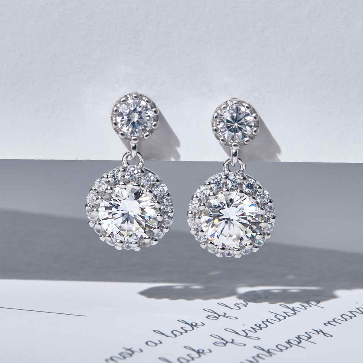 [Ships from USA] Round Halo Moissanite Stud Drops with Milgrain Beaded Edge (2 ct. tw.) in 18K Gold Vermeil
