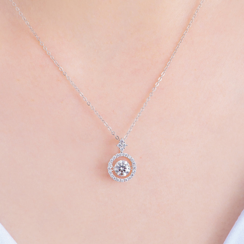 [Ships from USA] Round Cut Dancing Moissanite Solitaire Necklace (1.0 ct. tw.) in 18K Gold Vermeil