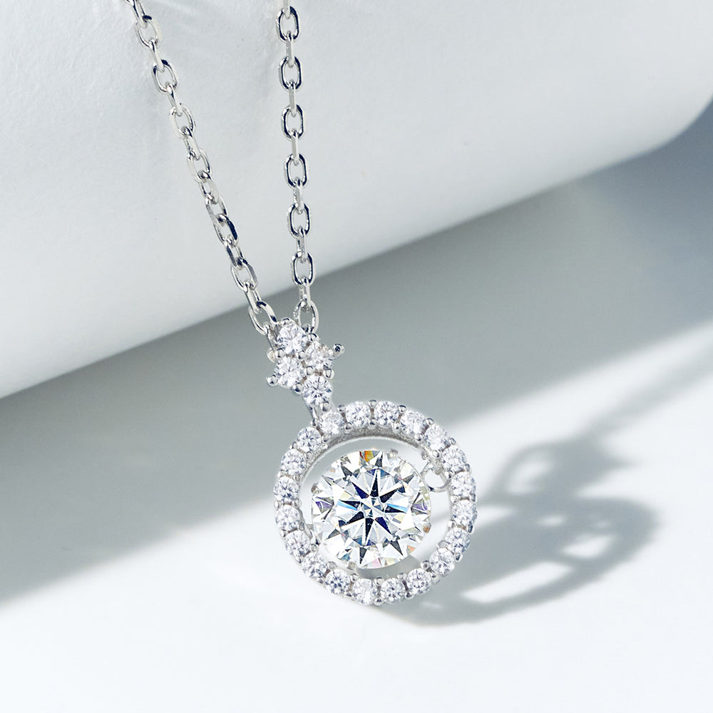 [Ships from USA] Round Cut Dancing Moissanite Solitaire Necklace (1.0 ct. tw.) in 18K Gold Vermeil