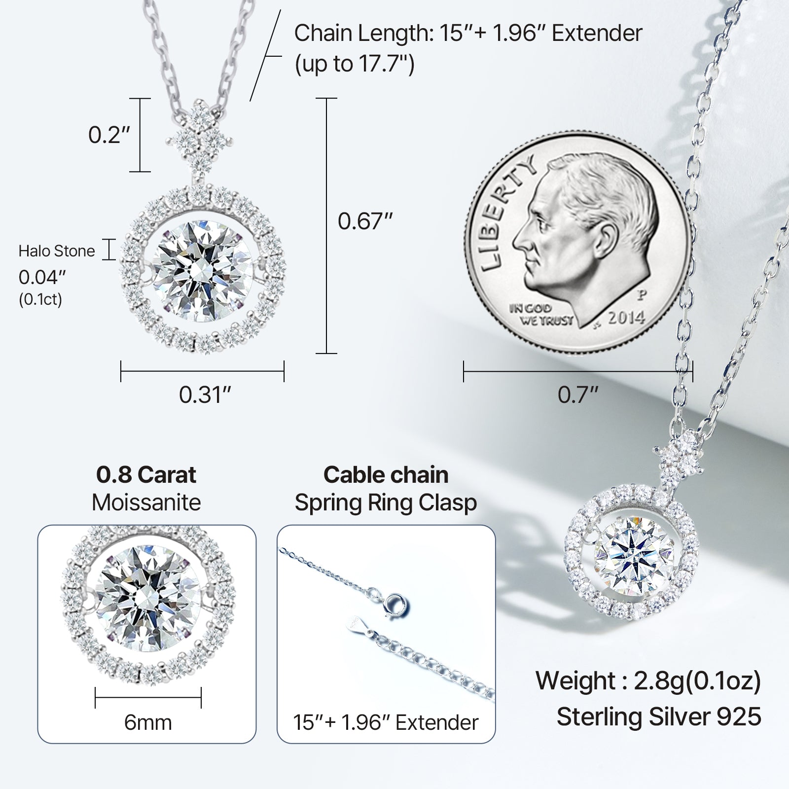 [Ships from USA] Round Cut Dancing Moissanite Solitaire Necklace (1.0 ct. tw.) in 18K Gold Vermeil