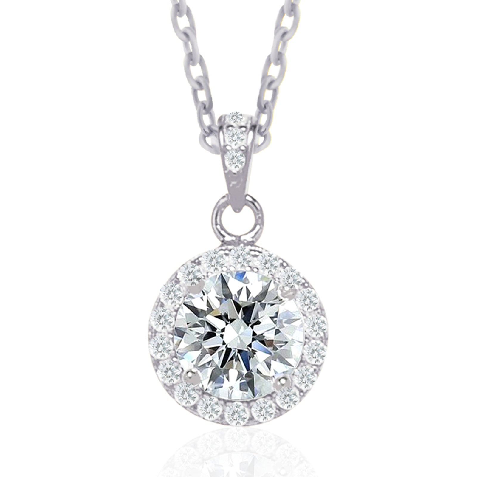 Round Cut Moissanite Halo Pendant with Pavé Bail in 18K Gold Vermeil
