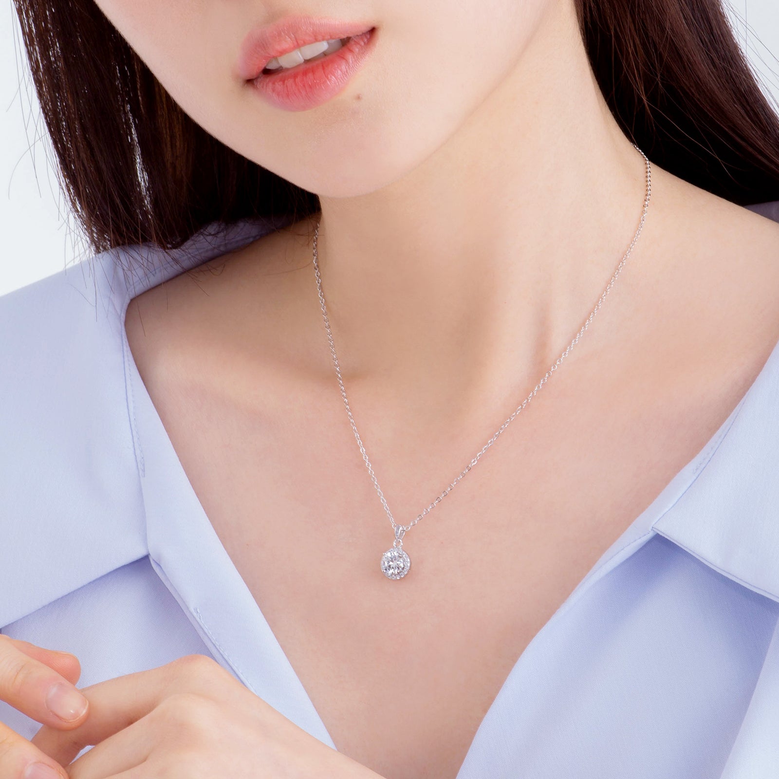 Round Cut Moissanite Halo Pendant with Pavé Bail in 18K Gold Vermeil