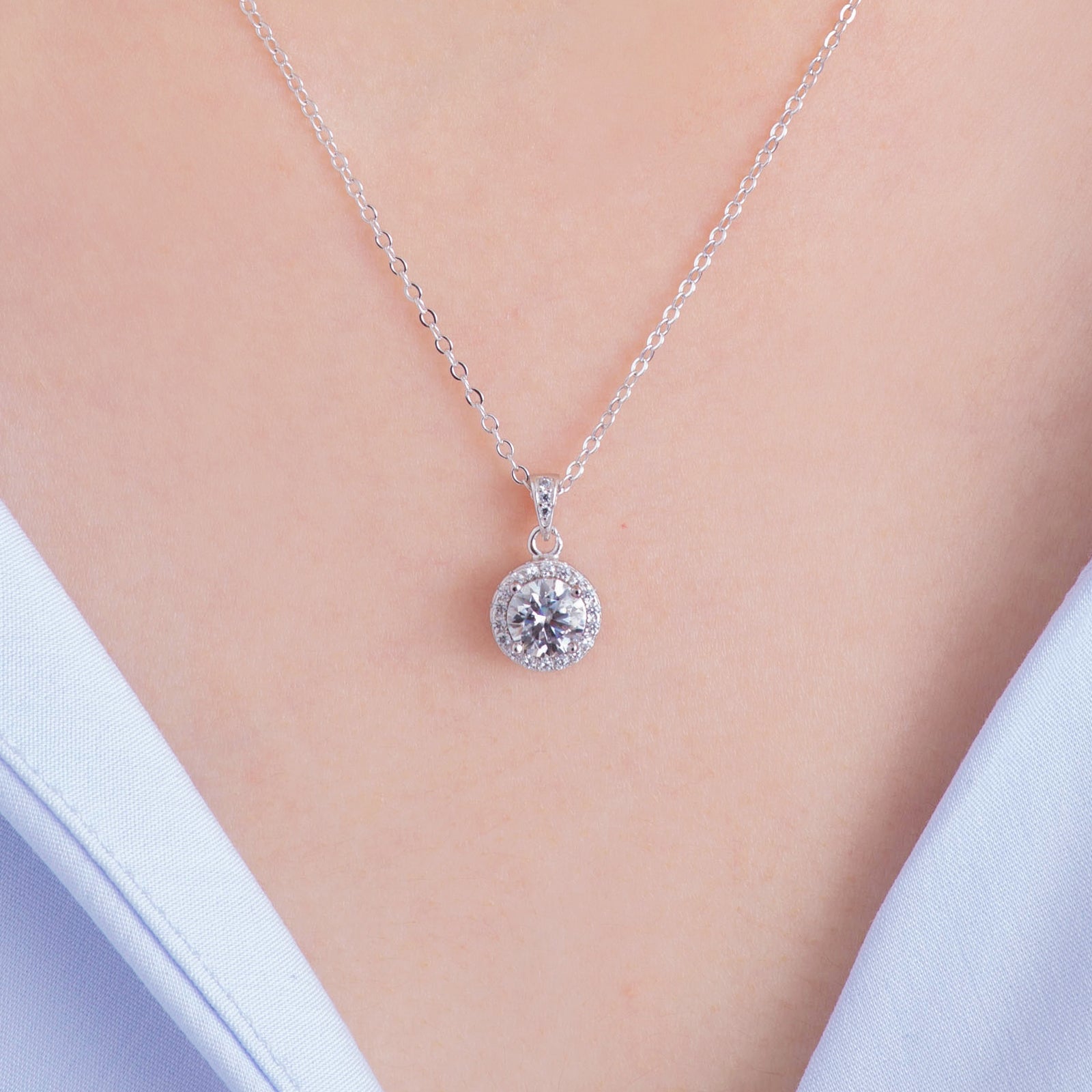 Round Cut Moissanite Halo Pendant with Pavé Bail in 18K Gold Vermeil