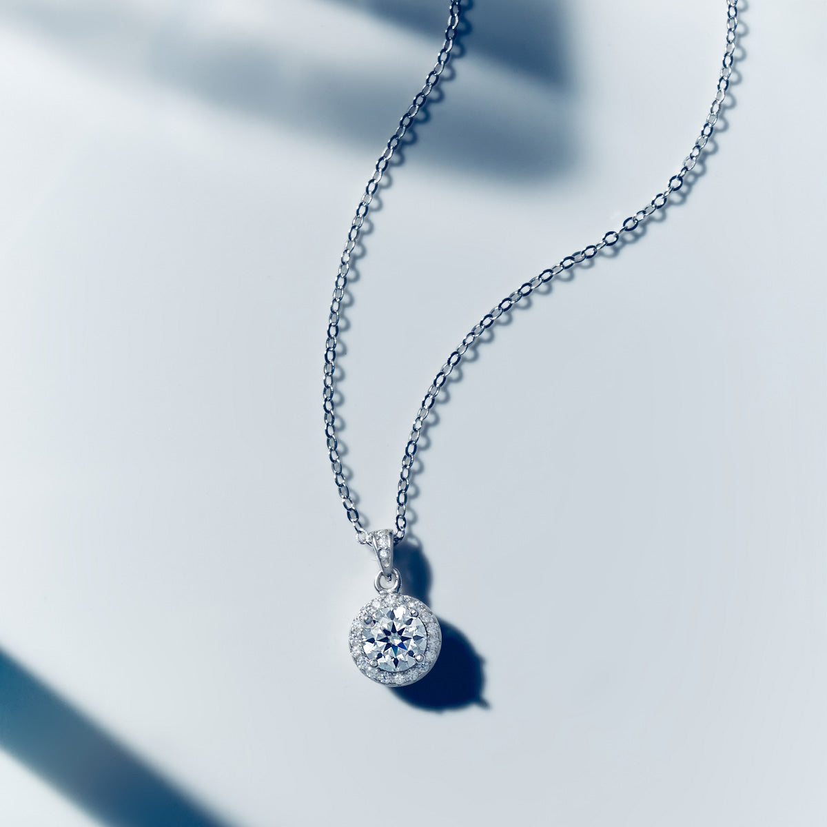 Round Cut Moissanite Halo Pendant with Pavé Bail in 18K Gold Vermeil