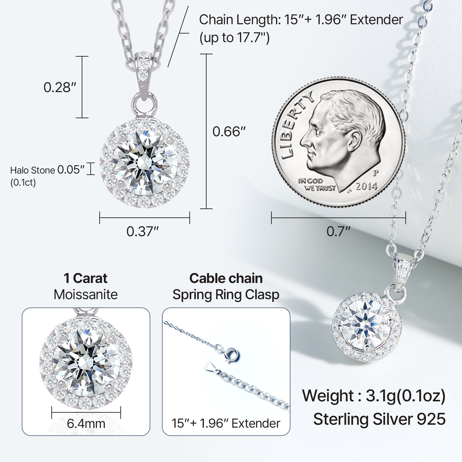 Round Cut Moissanite Halo Pendant with Pavé Bail in 18K Gold Vermeil