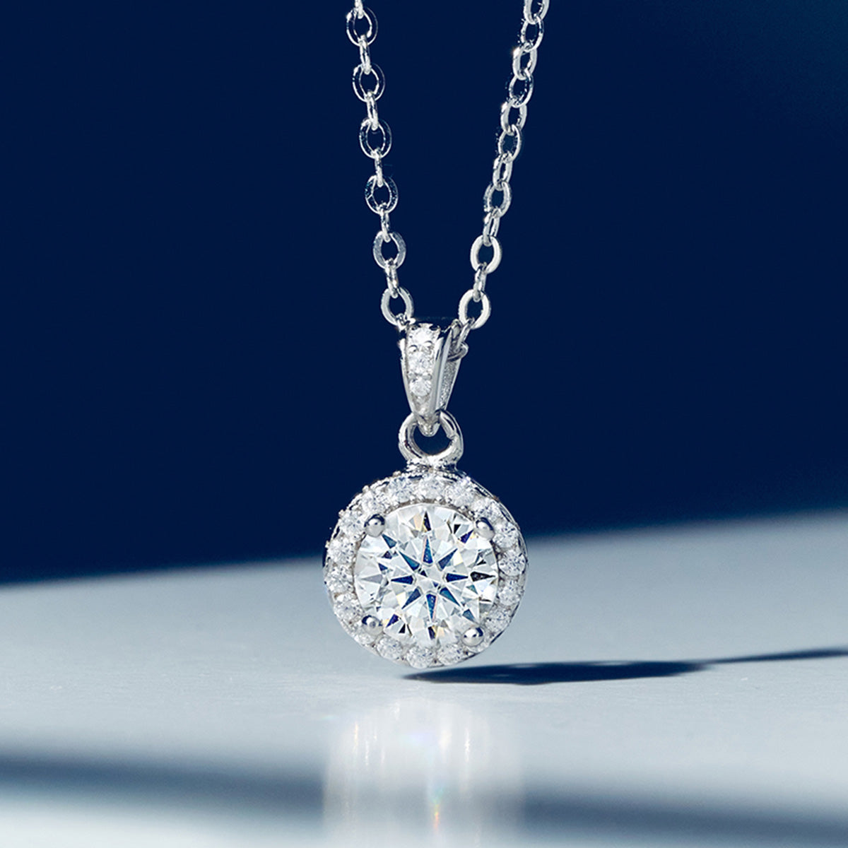 Round Cut Moissanite Halo Pendant with Pavé Bail in 18K Gold Vermeil