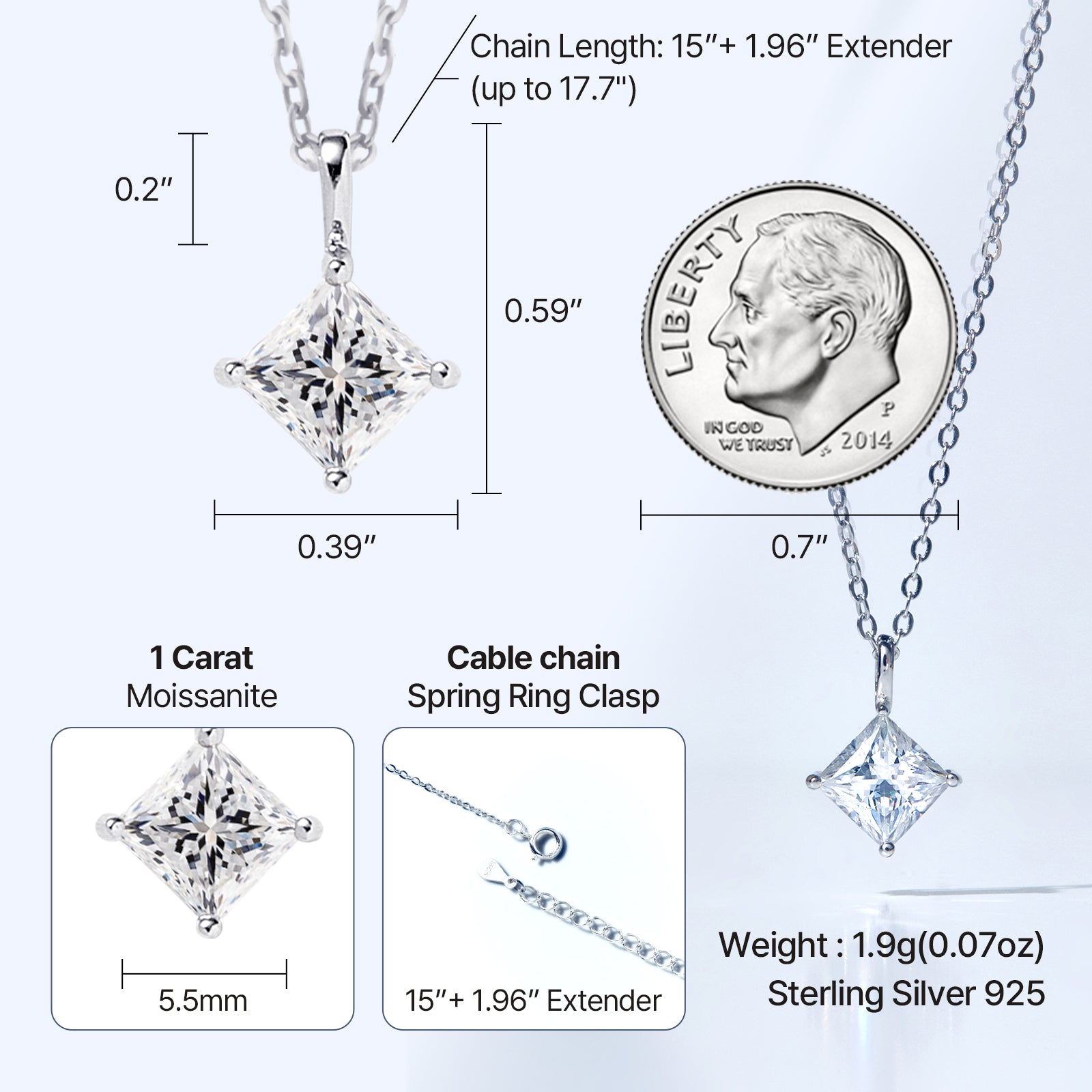 Kite-Set Princess Cut Moissanite Solitaire in 18K Gold Vermeil