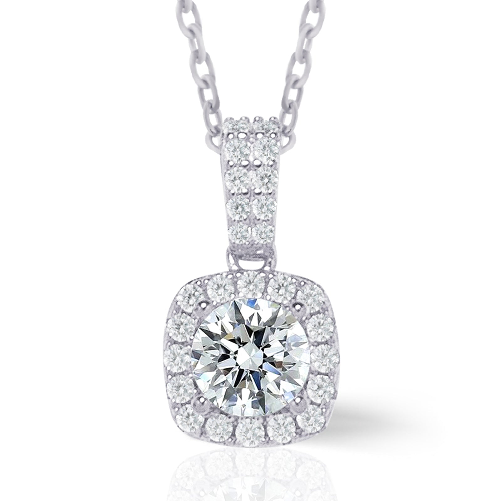 Cushion Cut Moissanite Halo Pendant with Pavé Bail in 18K Gold Vermeil