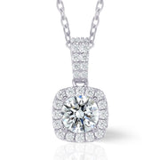 Cushion Cut Moissanite Halo Pendant with Pavé Bail in 18K Gold Vermeil