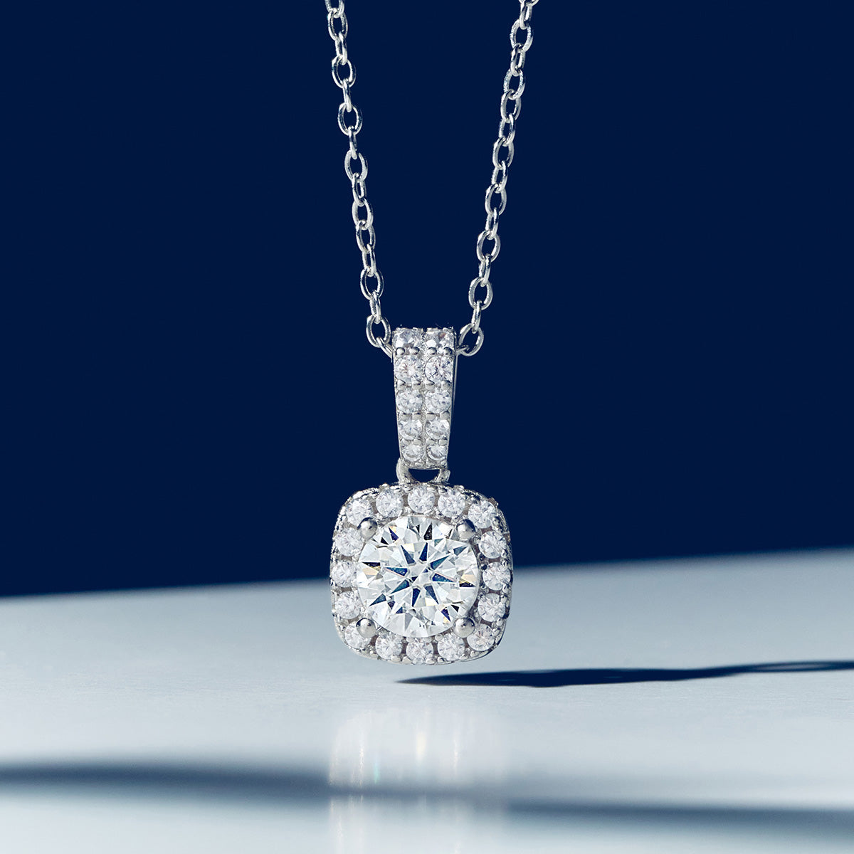 Cushion Cut Moissanite Halo Pendant with Pavé Bail in 18K Gold Vermeil