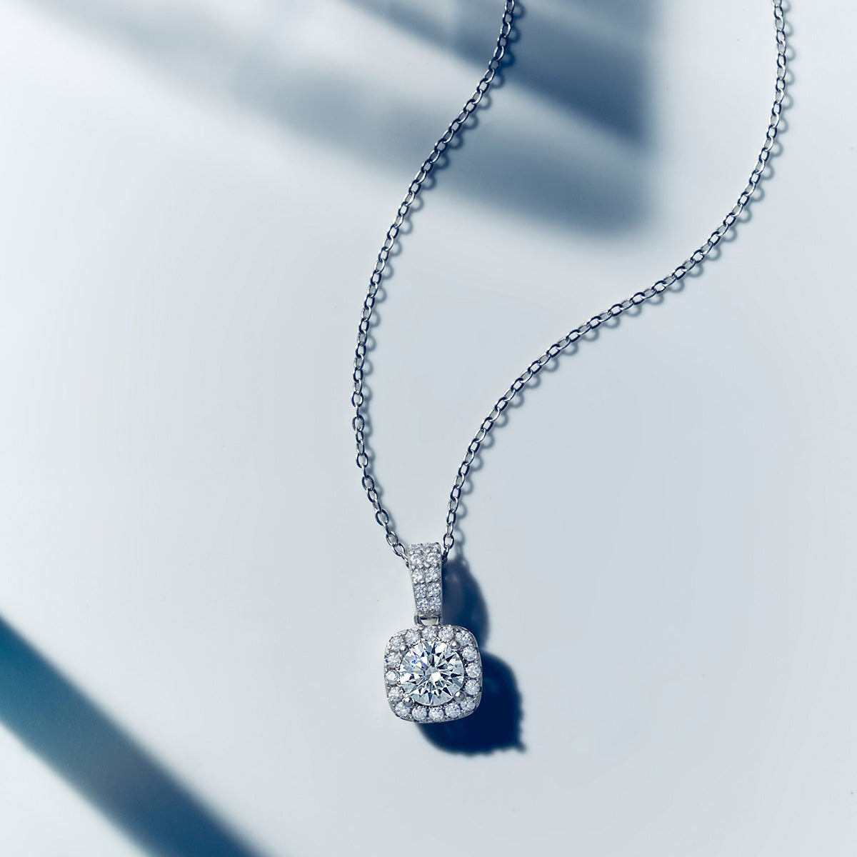 Cushion Cut Moissanite Halo Pendant with Pavé Bail in 18K Gold Vermeil