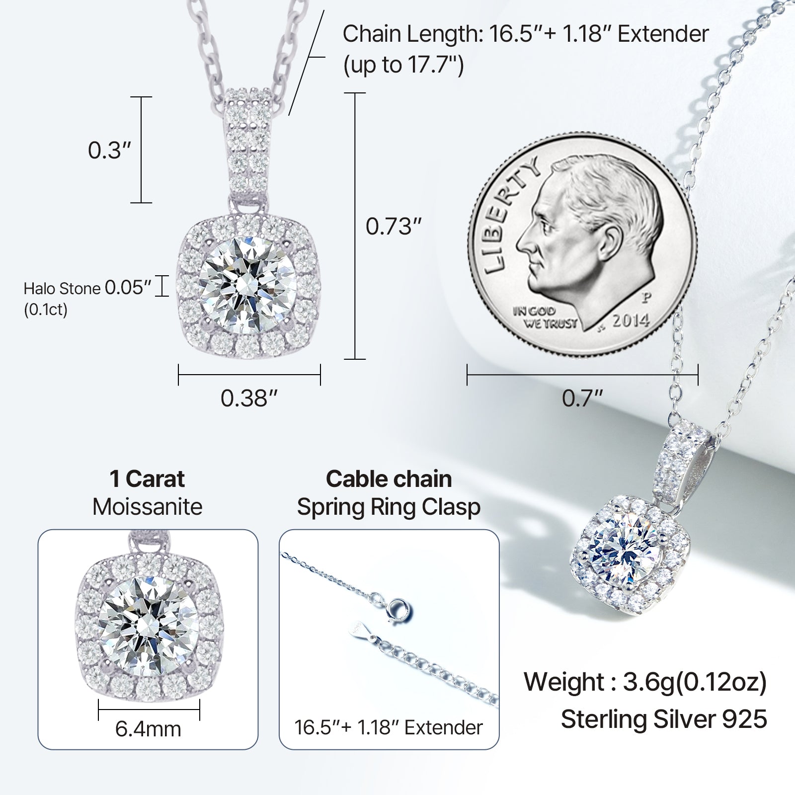 Cushion Cut Moissanite Halo Pendant with Pavé Bail in 18K Gold Vermeil