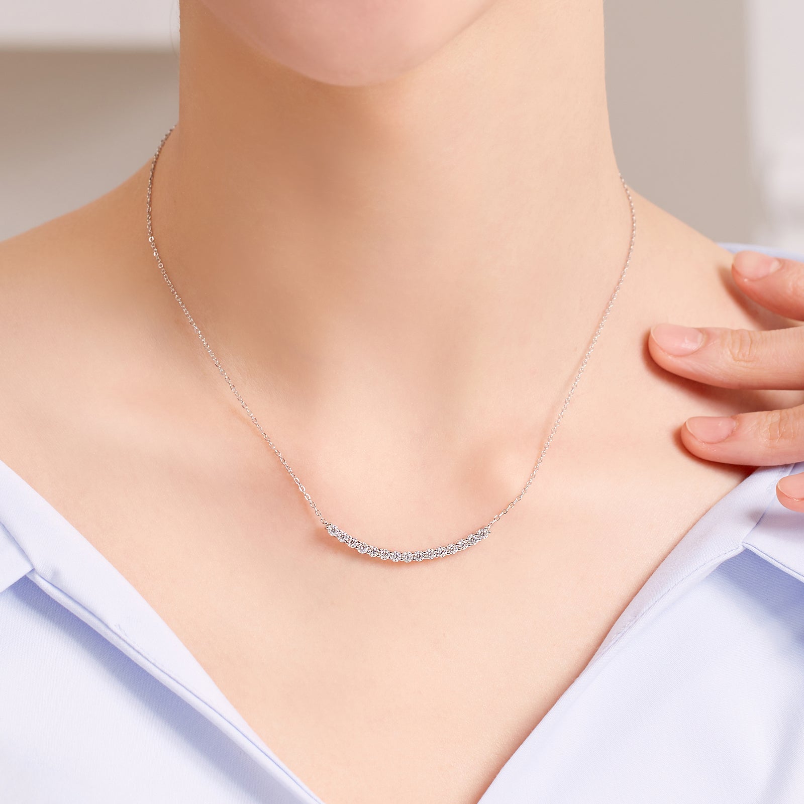 [Ships from USA] Curved Moissanite Tennis Bar Necklace (1.5 ct. tw.) in 18K Gold Vermeil