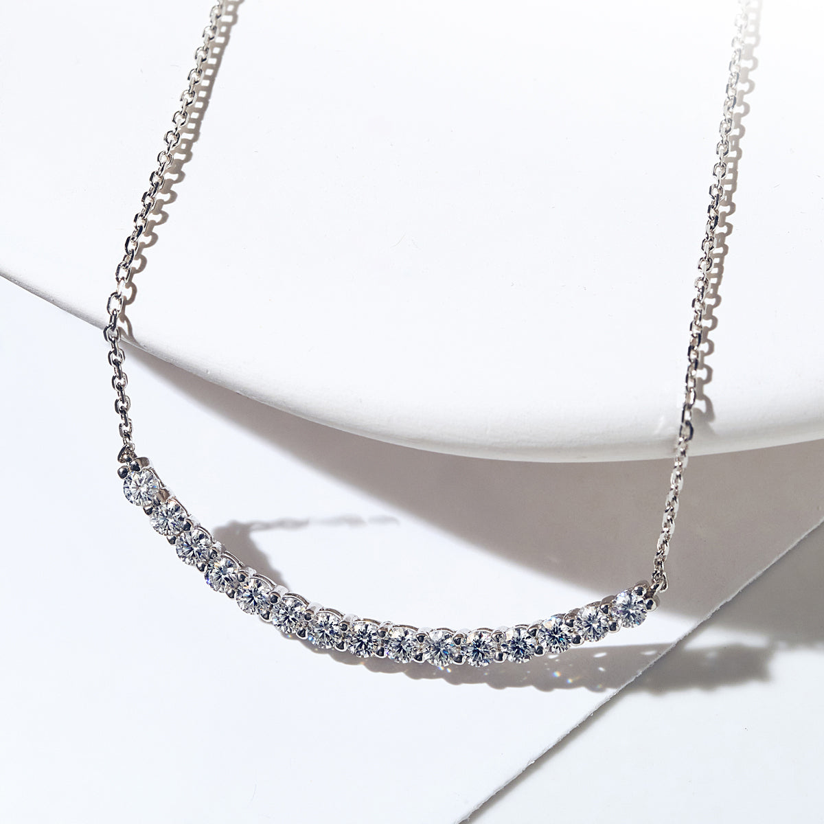 [Ships from USA] Curved Moissanite Tennis Bar Necklace (1.5 ct. tw.) in 18K Gold Vermeil