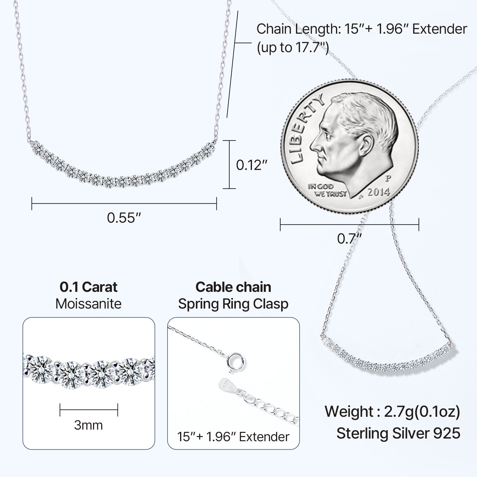 [Ships from USA] Curved Moissanite Tennis Bar Necklace (1.5 ct. tw.) in 18K Gold Vermeil